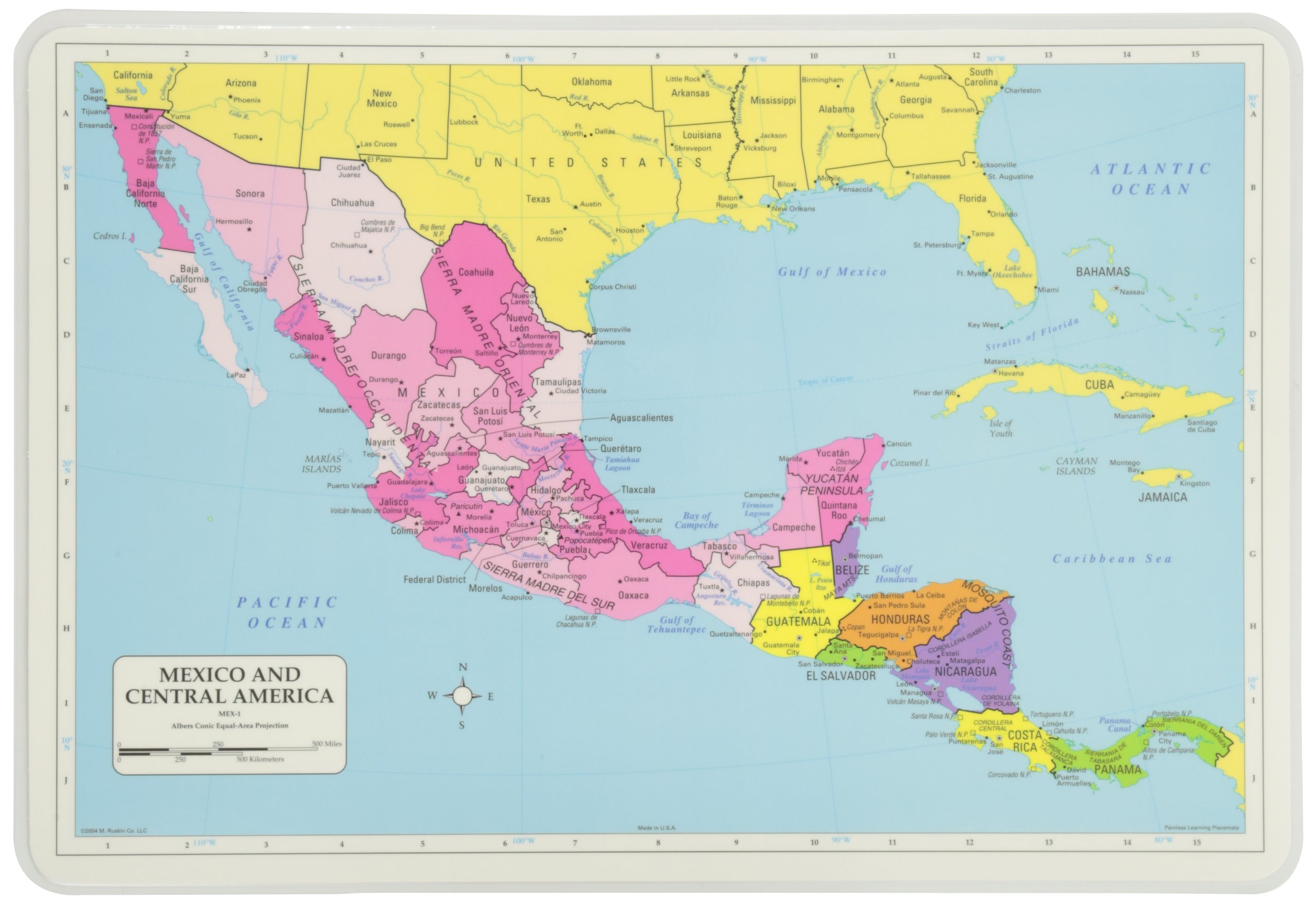 Painless Learning Mexico and Central America Educational Placemat - 12 x 17.5 Inches - Perfect for Geography Lessons, Homeschooling & Kitchen Learning