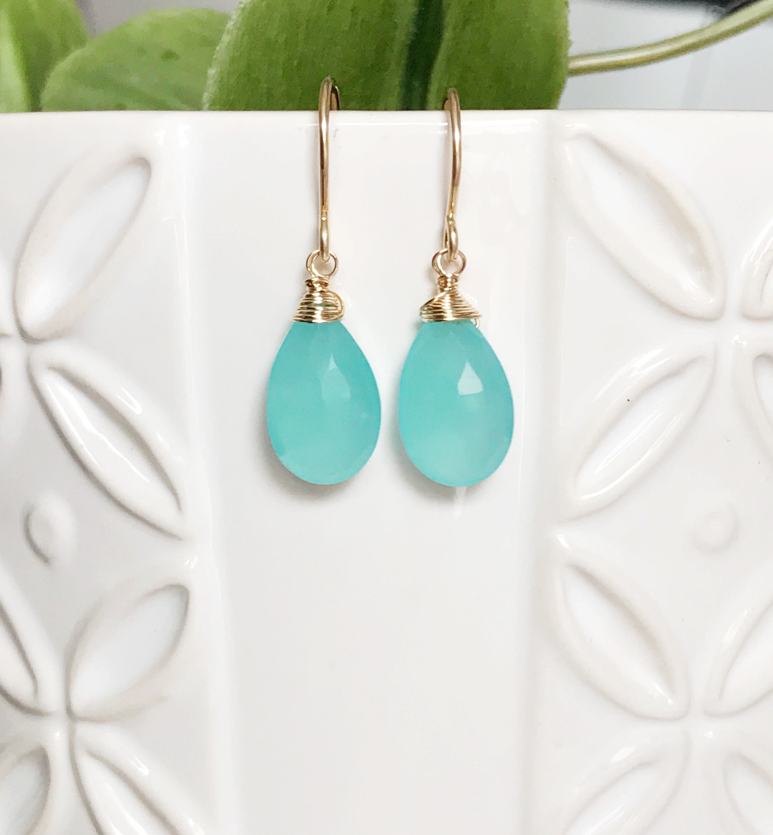 Nalani Aqua Chalcedony Earrings (E206) – Elegant Blue Gemstone Jewelry for Women, Perfect for Weddings, Parties & Special Occasions