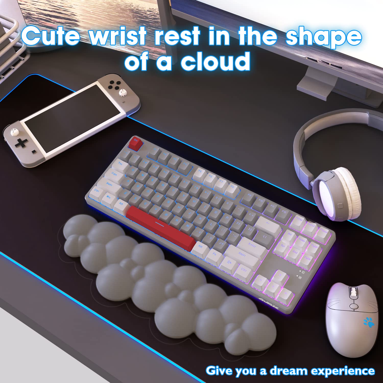 Ergonomic Gaming Keyboard Wrist Rest - Memory Foam for Pain Relief (Gray) - Perfect for Office & Gaming