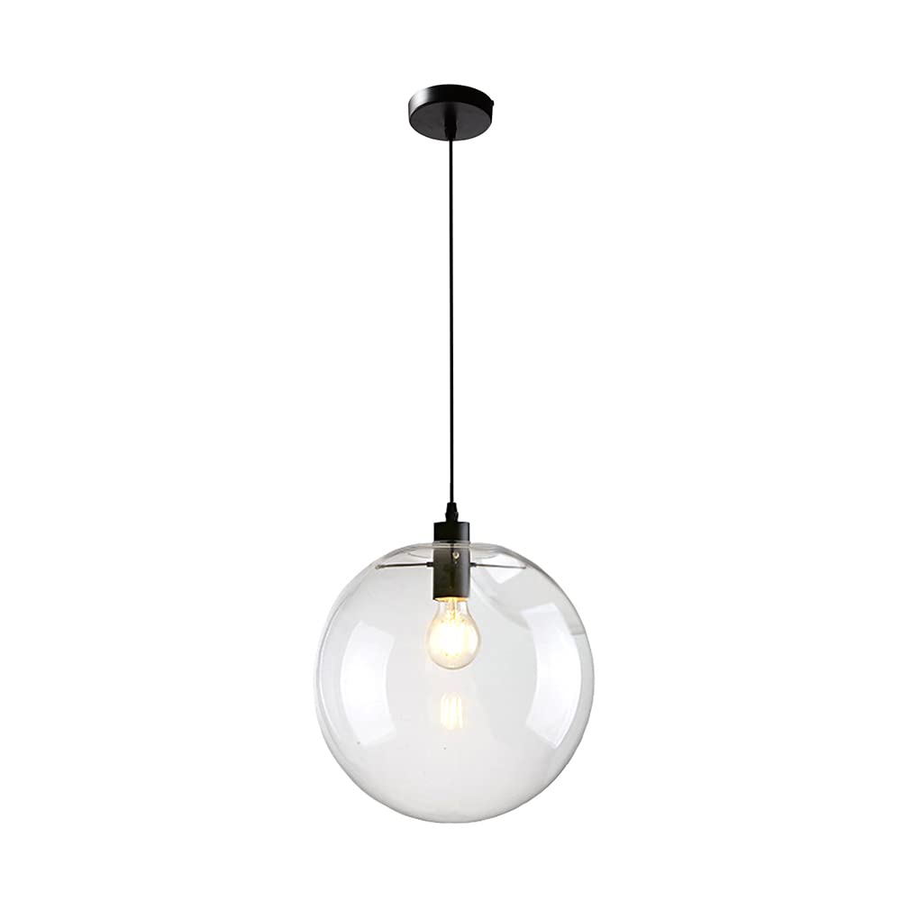 Handblown Clear Glass Pendant Light with Black Lamp Holder & Adjustable Cord - 7.9