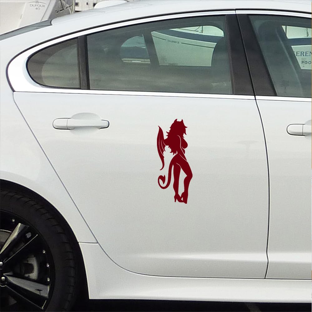 Sexy Devil Girl (Burgundy) - Set of 2 Premium Waterproof Vinyl Decals for Laptop, Phone, Helmet, Car Window, Bumper, Mug, Cup, Door & Wall Decor - Perfect for Personalizing Devices, Vehicles & Home Accessories