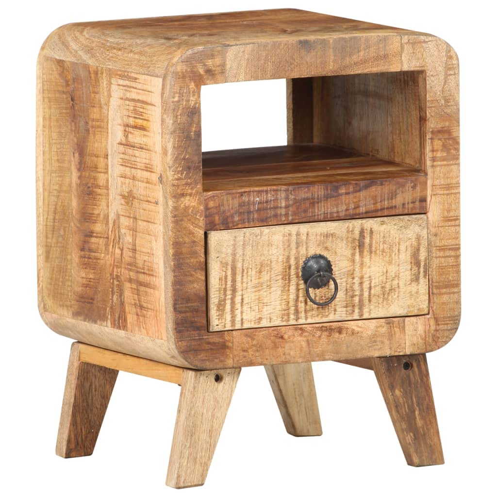 Rustic Mango Wood Nightstand with Drawer and Shelf - 11.8