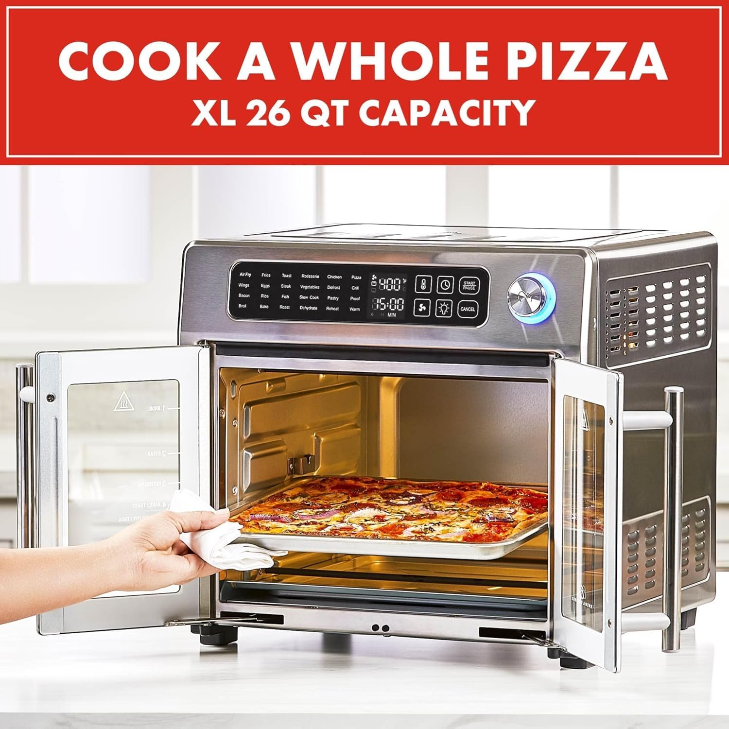 Emeril Lagasse 26QT Extra Large Air Fryer Toaster Oven Combo - 24 Cooking Functions with Digital Controls - Stainless Steel French Door Design - Includes 7 Accessories - Perfect for Baking, Roasting, Air Frying & Family Cooking