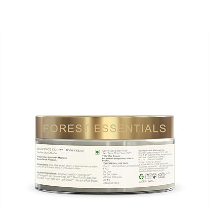 Forest Essentials Radiance Renewal Body Cream with Indian Rose Absolute & Shea Butter | Ayurvedic Moisturizer for Dry Skin | Rose Essential Oil for Glowing Skin | Perfect for Daily Hydration & Spa-Like Self Care