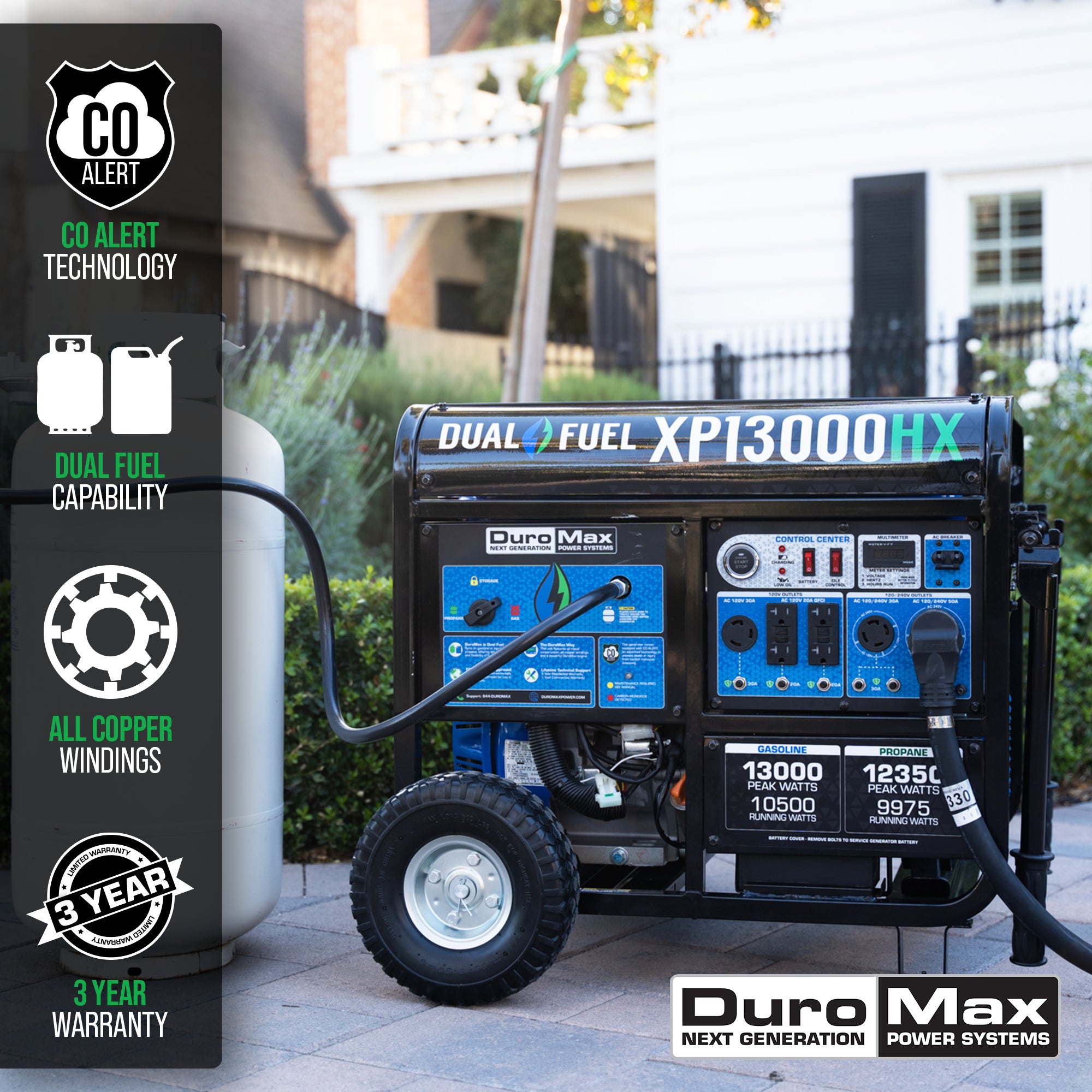 DuroMax XP13000HX 10500W/13000W Dual Fuel Portable Generator with CO Alert & Electric Start - Perfect for Home Backup Power, Camping & Emergency Use
