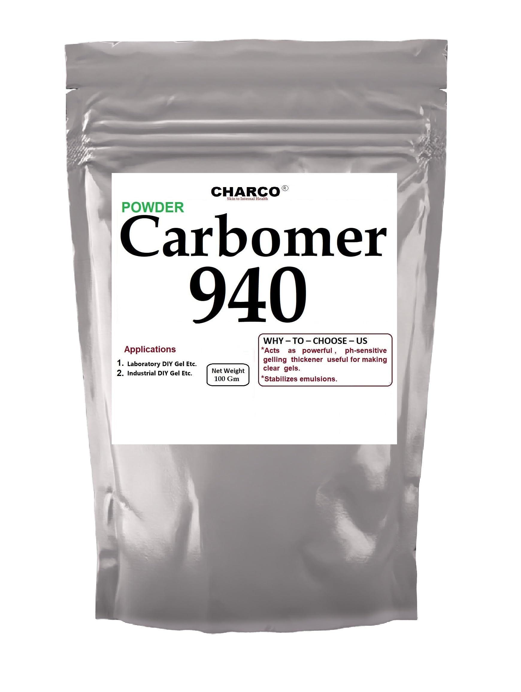 CHARCO - Carbomer 940 Powder 100g | High Purity Polymer for DIY Gel, Cosmetics & Laboratory Use | Perfect for Hand Sanitizer, Hair Gel & Skincare Products