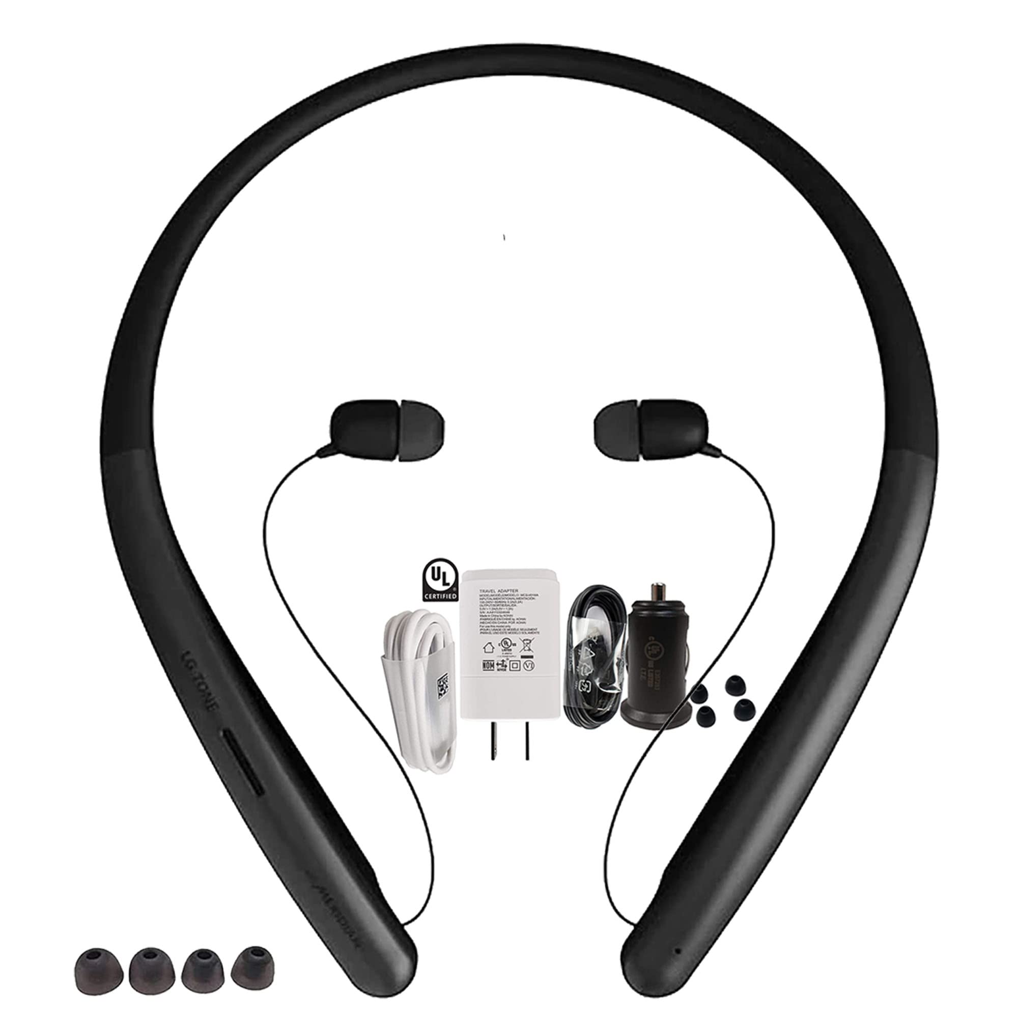 LG Tone Style HBS-SL5 Wireless Bluetooth Neckband Headphones with Meridian Audio Tuning - Fast 1.2A Charger (Wall/Car) - US Retail Packaging | Perfect for Commuting, Workouts & Hands-Free Calls