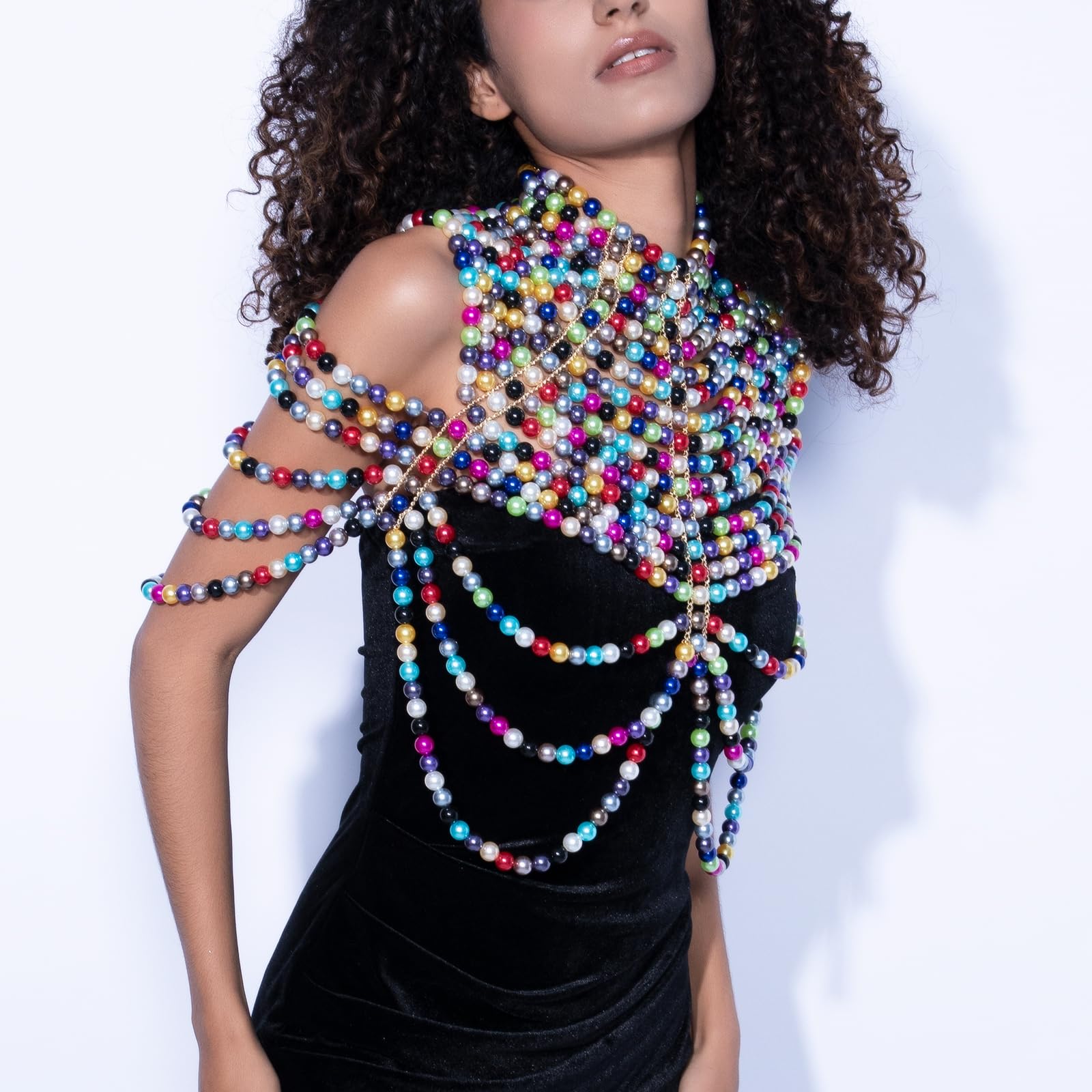 CCbodily Pearl Body Chain Bra - Elegant Shoulder Necklace & Bra Jewelry for Women | Perfect for Beach Parties, Festivals, and Boudoir Photography