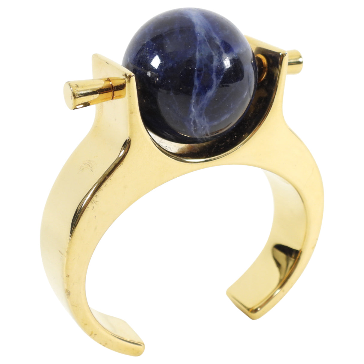 Chloe Architectural Cuff Bracelet with Genuine Lapis Lazuli Stone - Elegant Statement Jewelry for Women, Perfect for Evening Parties & Special Occasions