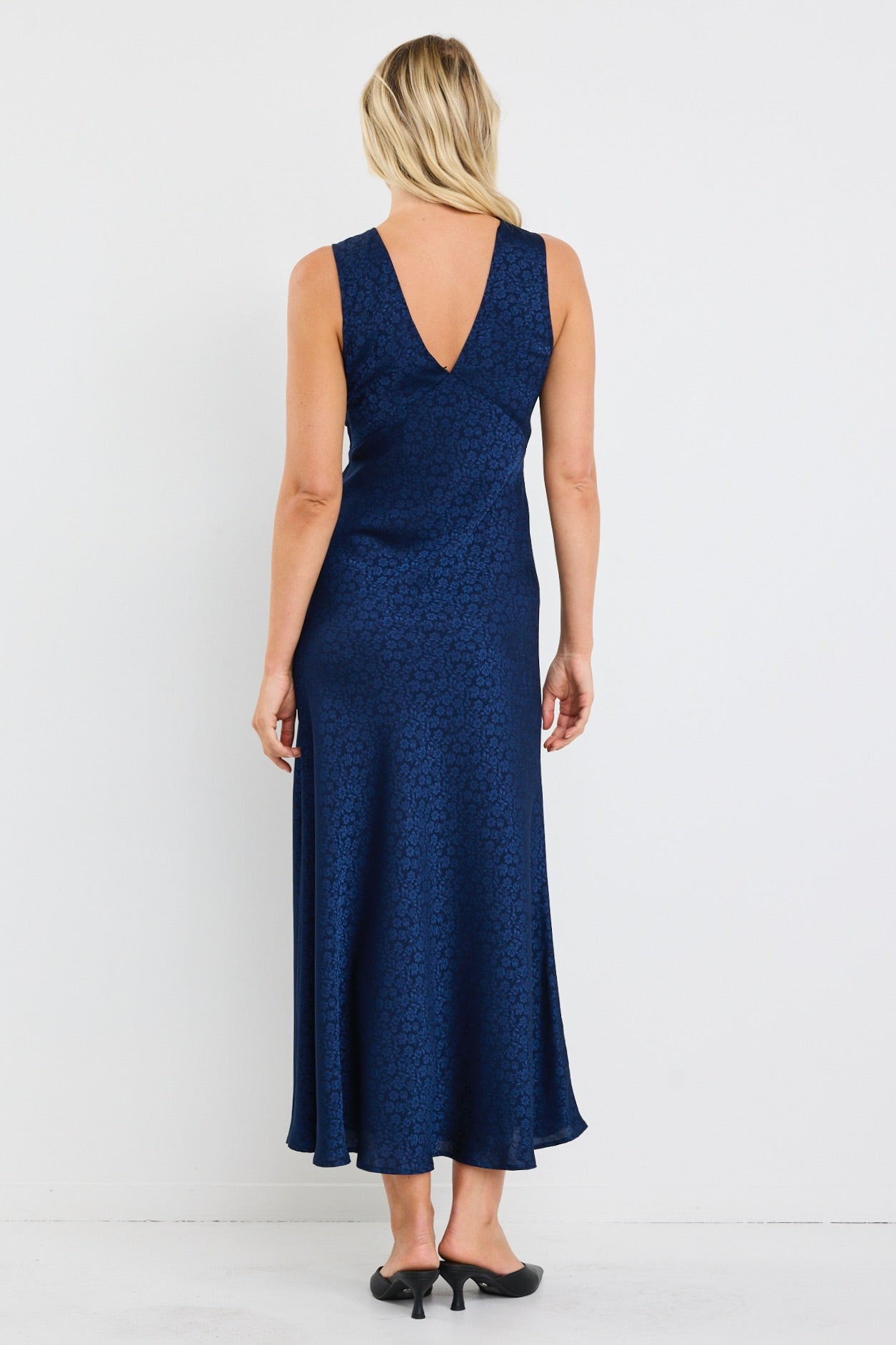 Aston Ink Jacquard Satin Bias Flared Maxi Dress - Elegant Women's Formal Evening Gown for Weddings, Parties & Special Occasions