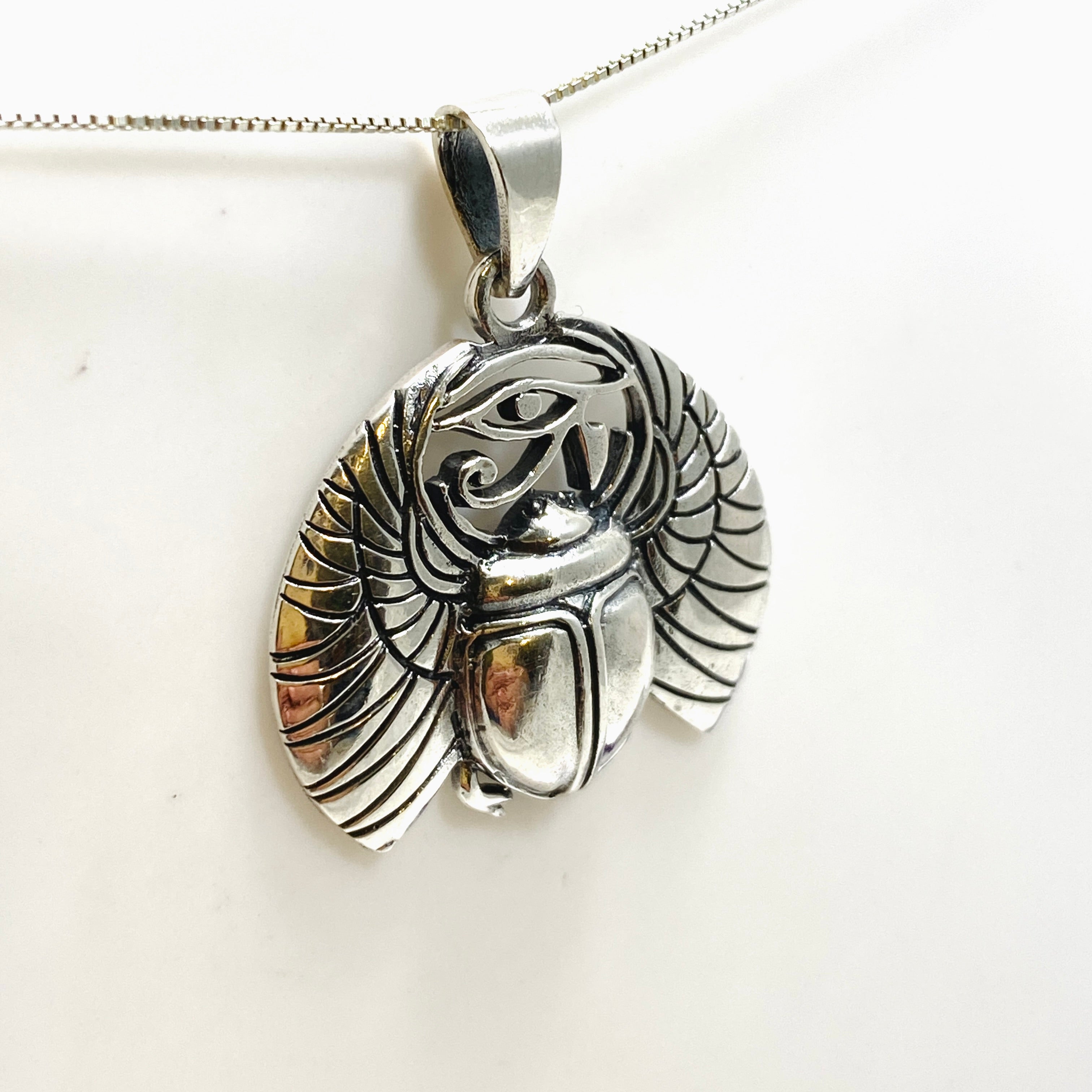 Anubis with Ankh and Scarab Beetle Pendant - Egyptian God Jewelry - Sterling Silver 925 - SV50 735 - Perfect for Spiritual Protection & Ancient Egyptian Style Fashion