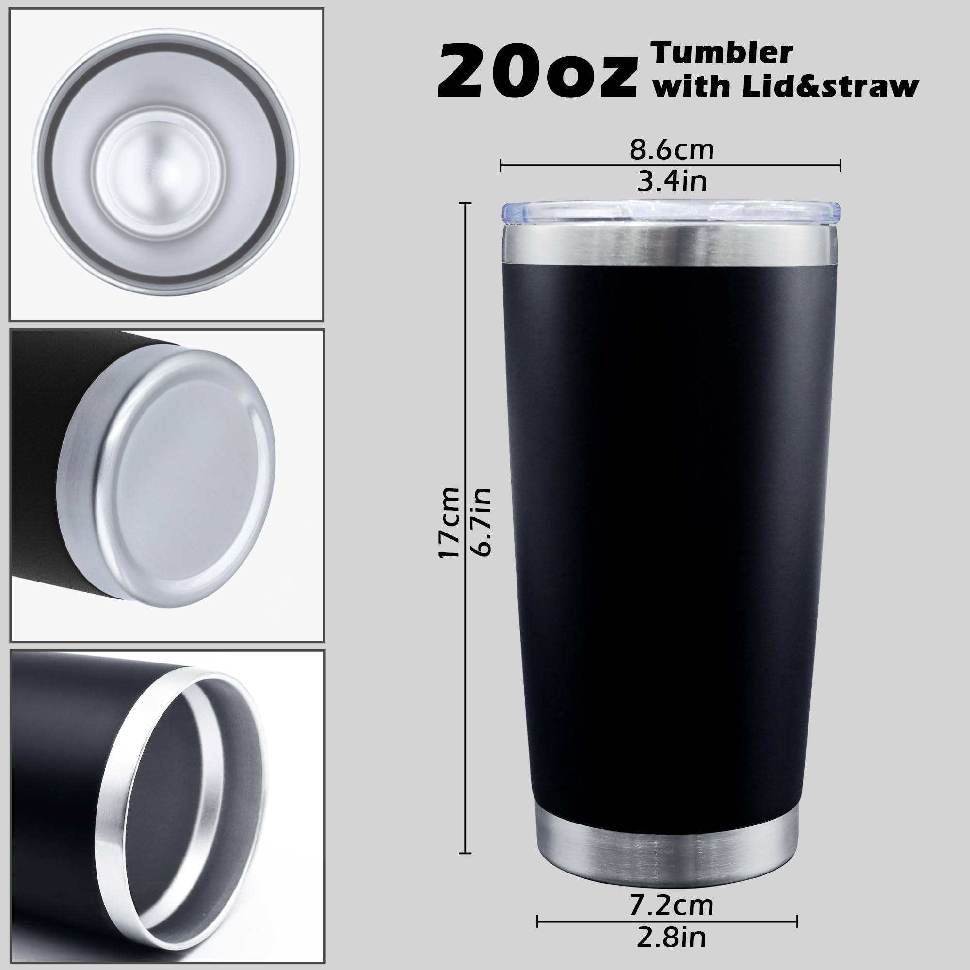 20oz Stainless Steel Tumbler with Lid - Vacuum Insulated Double Wall Travel Coffee Mug (12 Pack, Black) - Powder Coated for Hot & Cold Drinks - Perfect for Office, Gym, Camping & Outdoor Activities