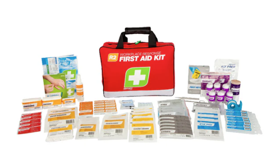 First Aid Kit R2 - Workplace Emergency Response Kit with Soft Pack & Metal Wall Mount - Ideal for Offices, Schools, and Home Safety