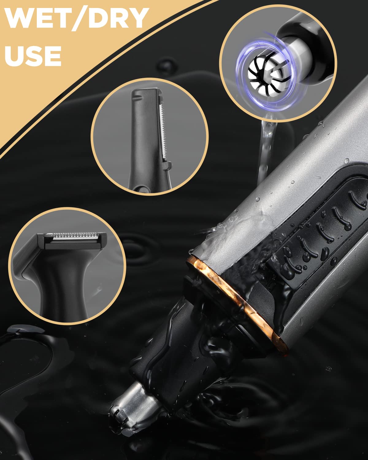 2024 Rechargeable Painless Nose Hair Trimmer for Men - Professional Dual Edge Blades with IPX7 Waterproof, Powerful Motor & Easy Cleaning (Grey Gold) - Perfect for Travel, Grooming Kits & Personal Care