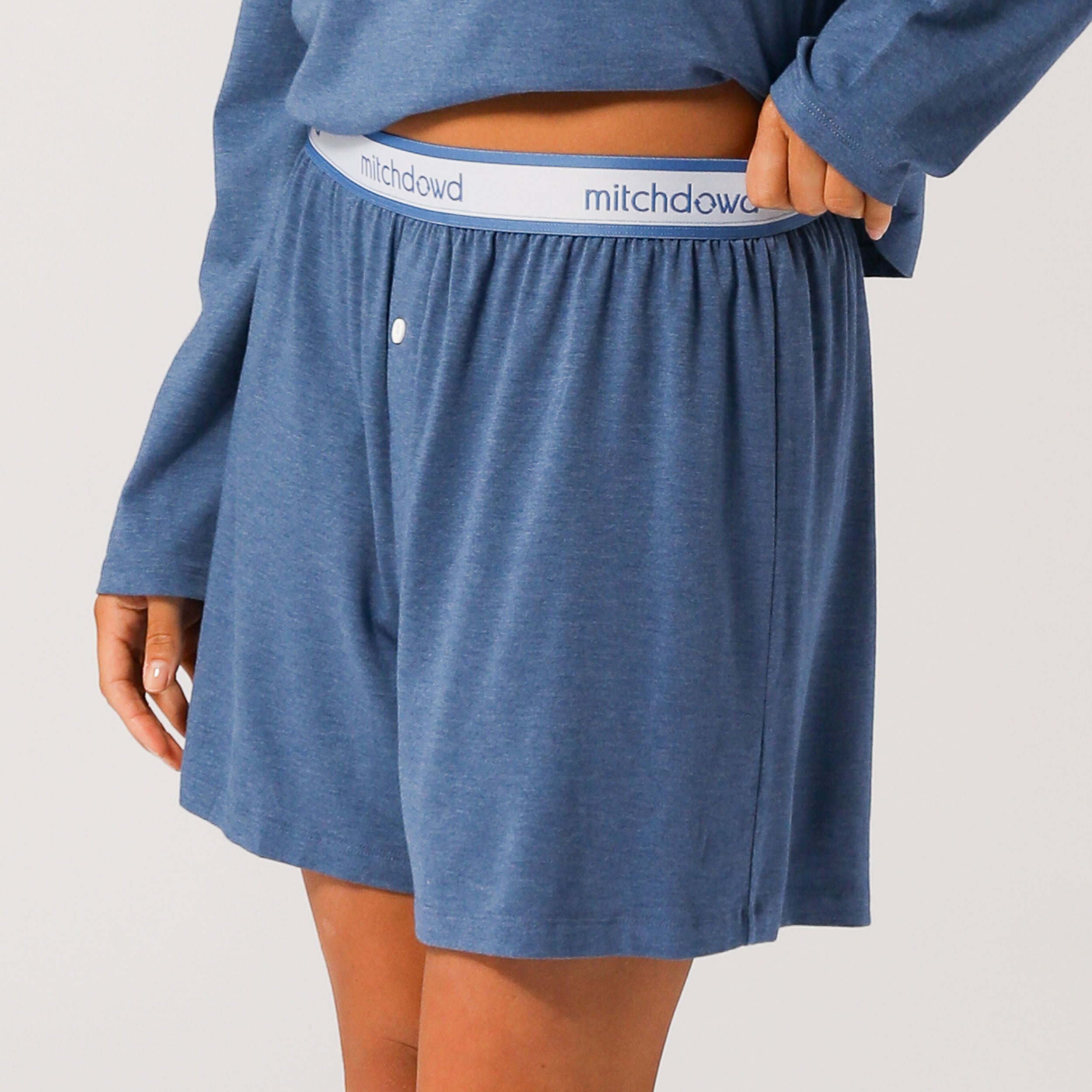 Women's Comfortable Bamboo Knit Sleep Boxer Shorts - Soft Breathable Lounge Pajama Shorts in Blue Marle for Nightwear & Relaxing at Home