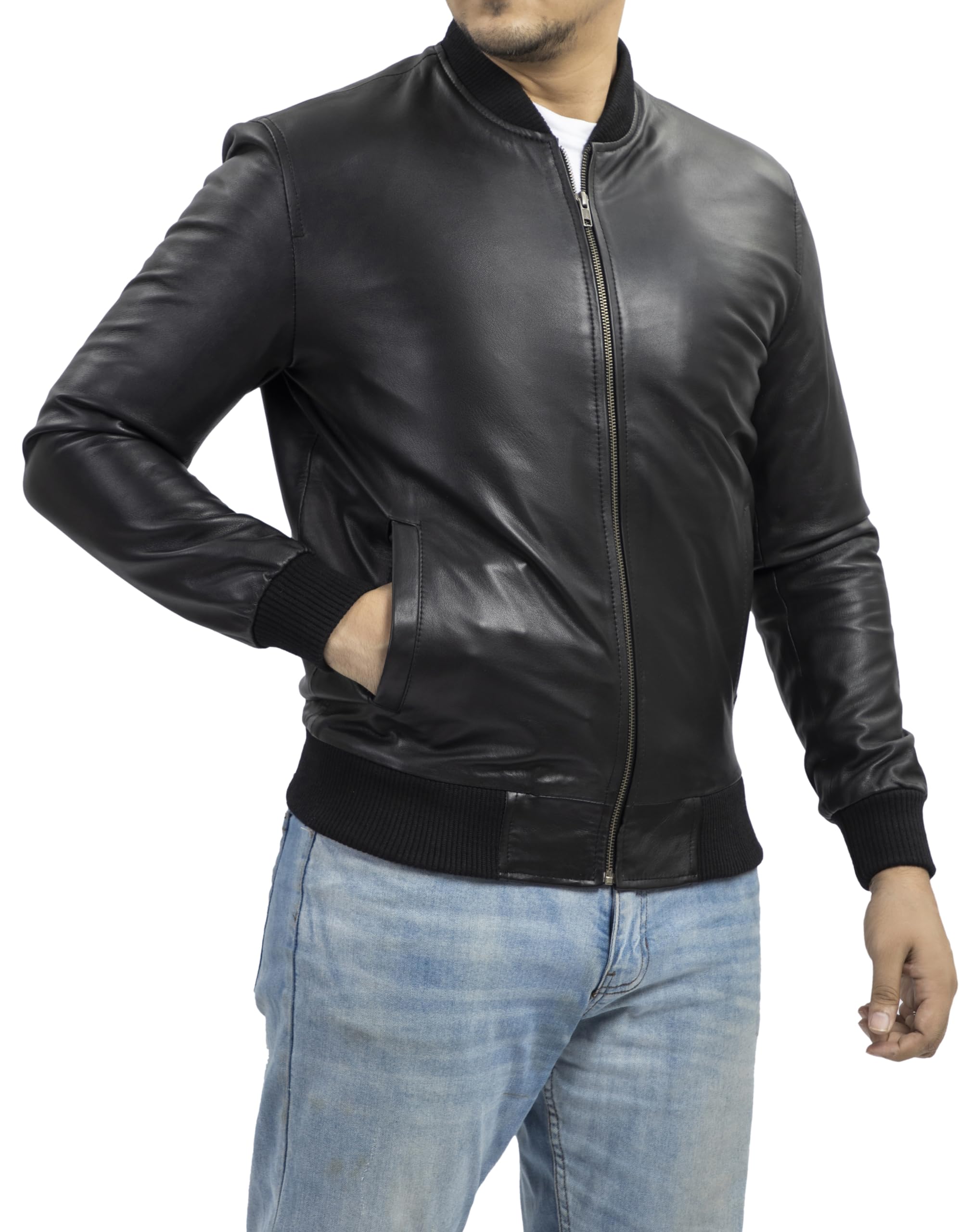 Jild Varsity Style Genuine Lambskin Leather Bomber Jacket for Men - Classic MA-1 Fashion Jacket | Perfect for Casual Wear, Date Nights & Motorcycle Riding