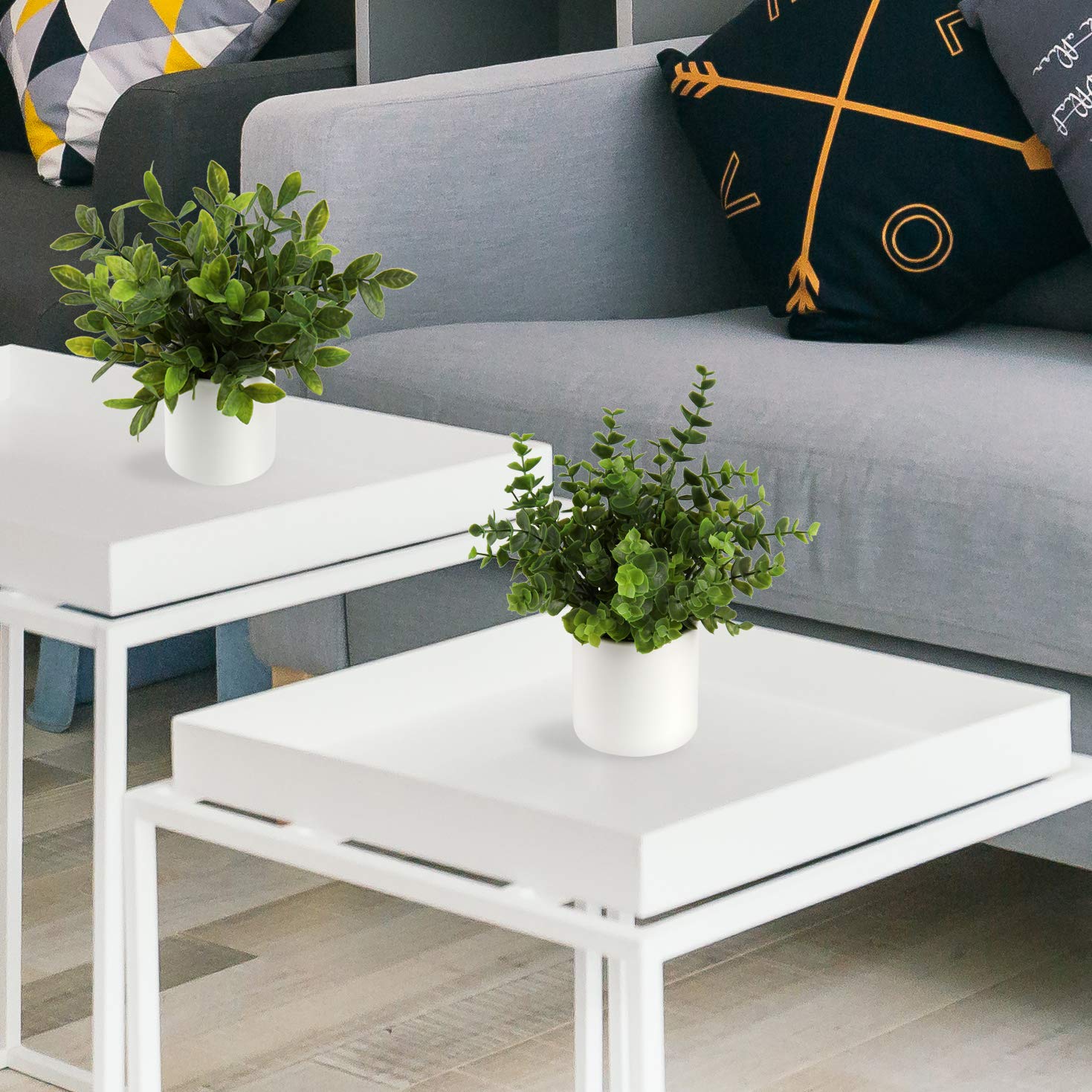 Briful Mini Fake Plants Set of 2 - Small Faux Eucalyptus & Rosemary Potted Greenery - Artificial Home Decor for Table, Office Desk, Bathroom Shelf, Kitchen, Farmhouse Mantel - Perfect for Indoor Spaces, Wedding Centerpieces & Housewarming Gifts