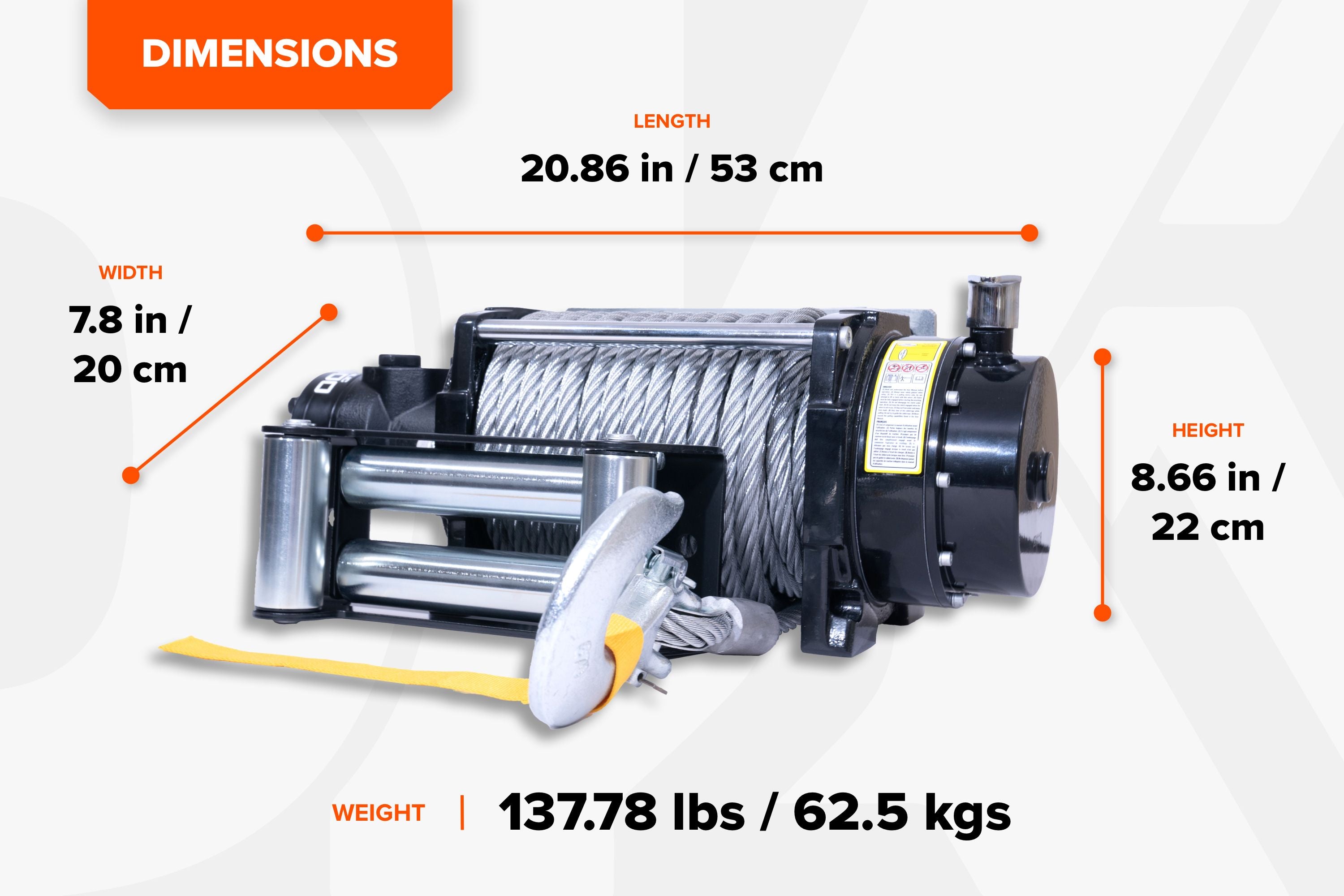 DK2 20000NH 20,000 lbs Heavy Duty Hydraulic Winch with Steel Cable - Off-Road Recovery, Towing, Construction & Industrial Use