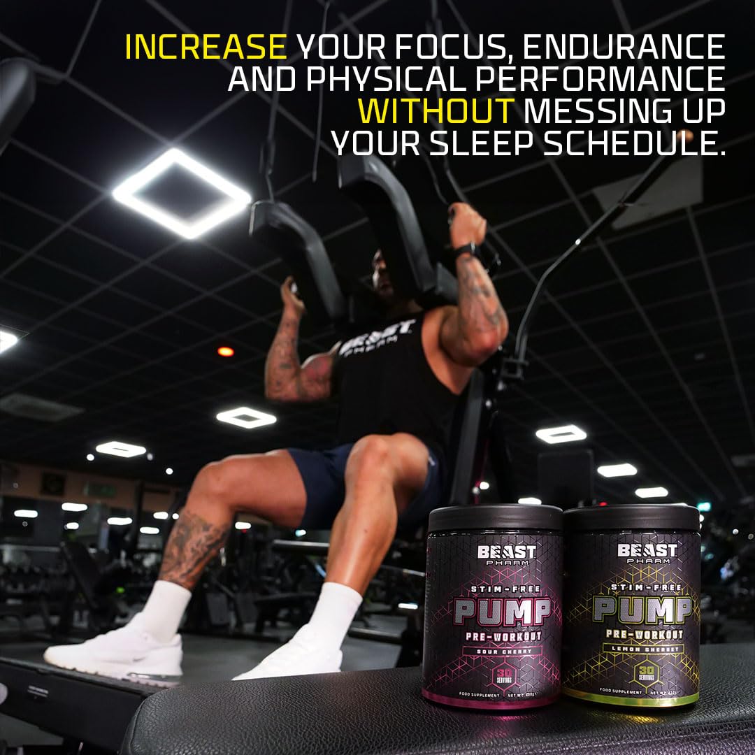 Beast Pharm STIM FREE PUMP Pre Workout Supplement - 450g Lemon Sherbet Flavor | Non-Stimulant Muscle Pump & Performance Enhancer for Gym, Bodybuilding & Fitness Training