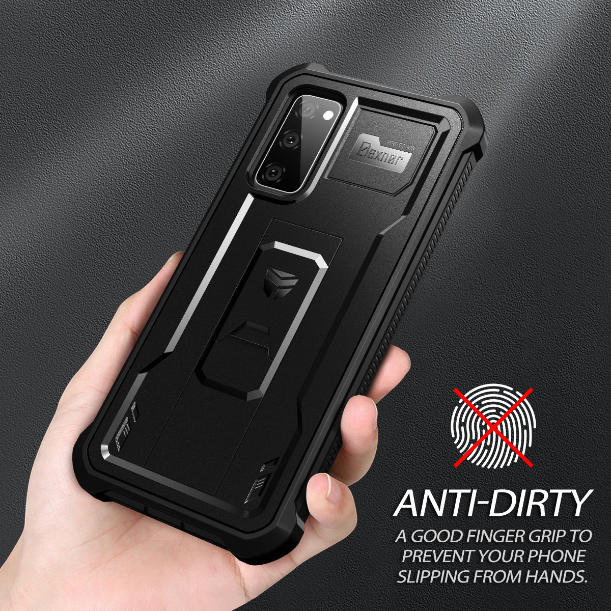 Dexnor Heavy Duty Shockproof Rugged Case for Samsung Galaxy S20 FE with Built-in Kickstand & Screen Protector - Perfect for Outdoor, Work, and Daily Protection
