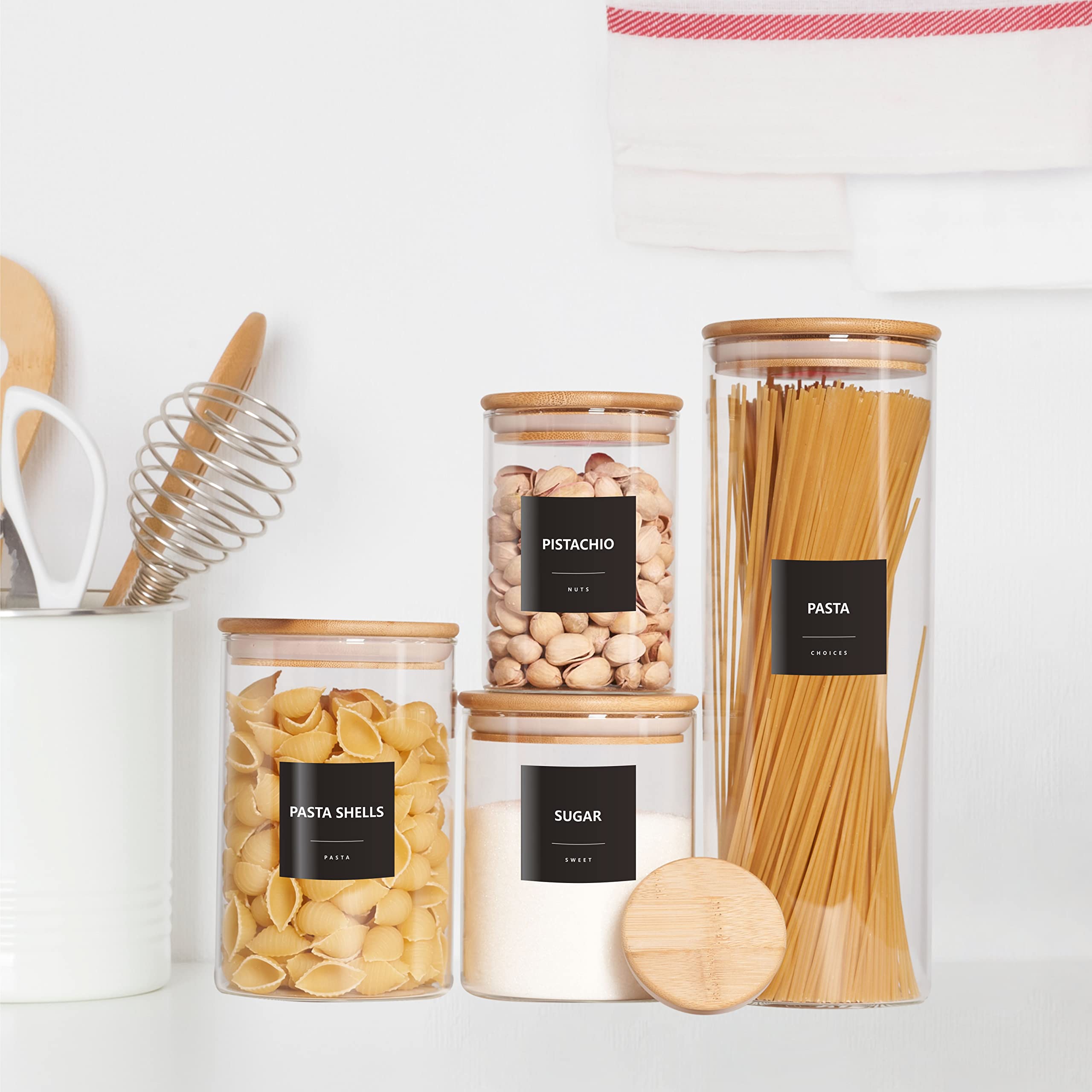 Hebayy 234-Piece Minimalist Kitchen Food Labels - 216 Preprinted & 18 Blank Stickers for Flour, Pasta, Peas, Condiments, Oil | Waterproof, Tear-Resistant, No Residue | Perfect for Pantry, Food Containers & Jars Organization