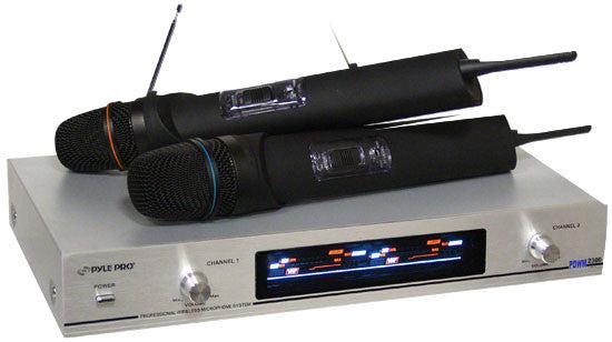 Pyle Pro Dual VHF Wireless Microphone System - Professional Wireless Mic for Karaoke, Public Speaking & Live Performances - Ideal for Events, Churches & Stage Shows