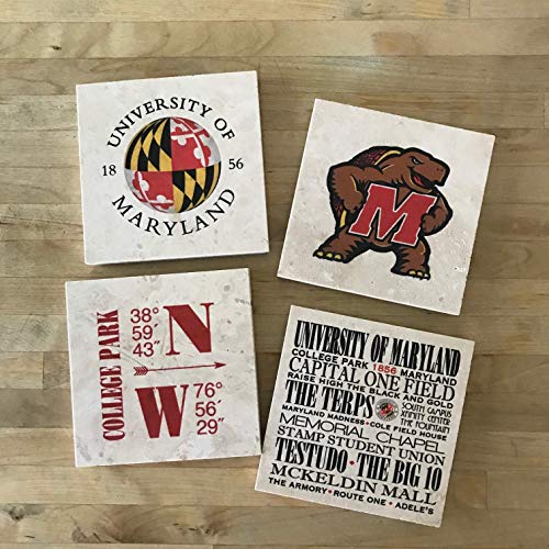 University of Maryland Terrapins Coasters - Set of 4 Absorbent Drink Coasters for Beer, Wine & Coffee - Perfect for Dorms, Game Days & Alumni Gifts