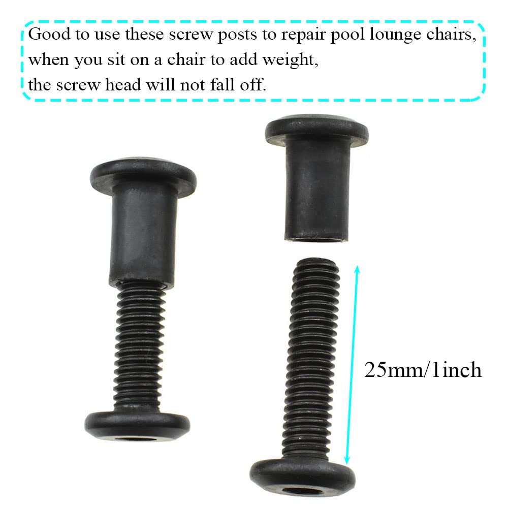 M6x25mm Black Carbon Steel Screw Post Fit Baby Crib Fastener - 12 Sets for Bookcase & Furniture Assembly