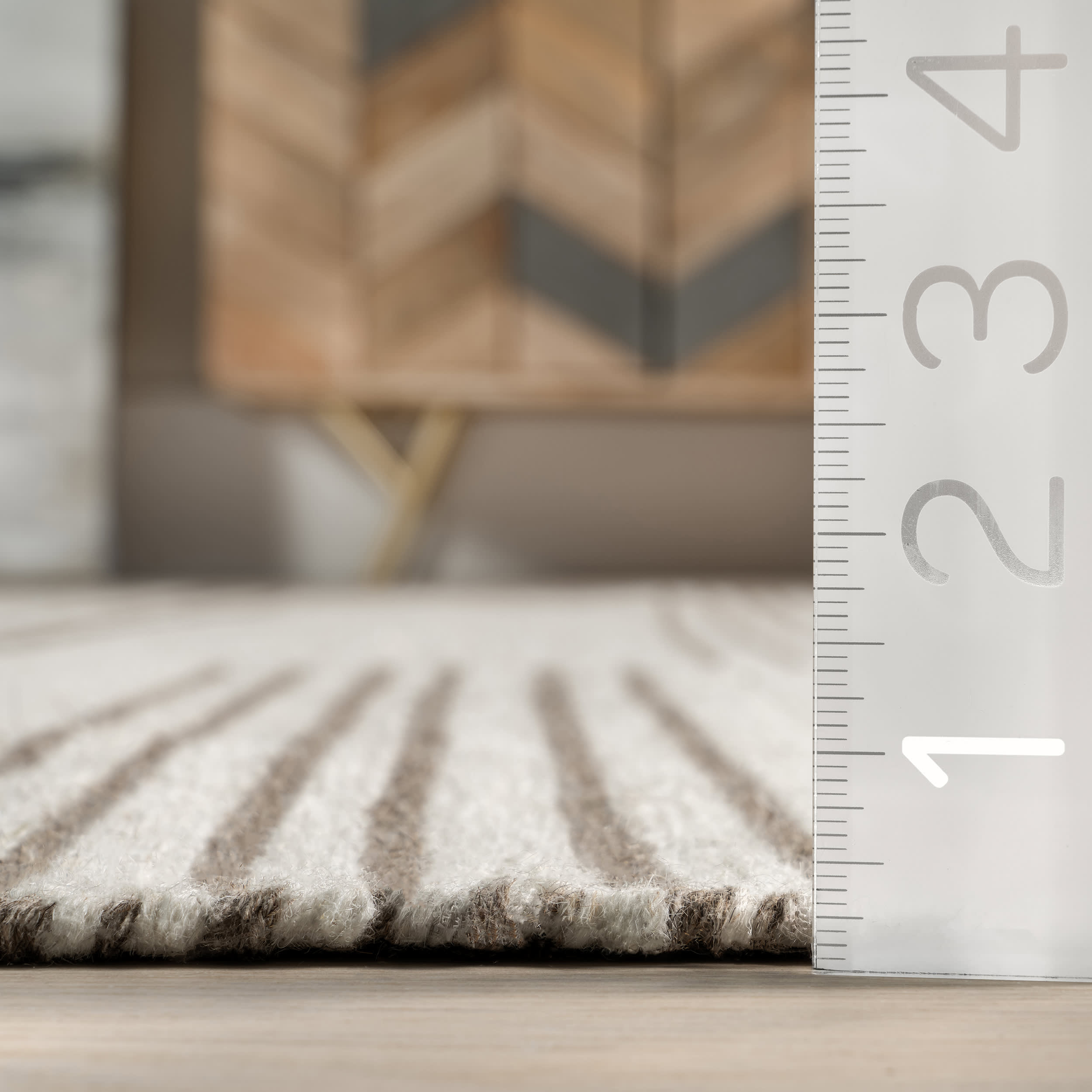Reversible Striped Wool Rug - Dark Beige & Natural Birchwood | Soft & Durable Area Rug for Living Room, Bedroom, or Office Decor