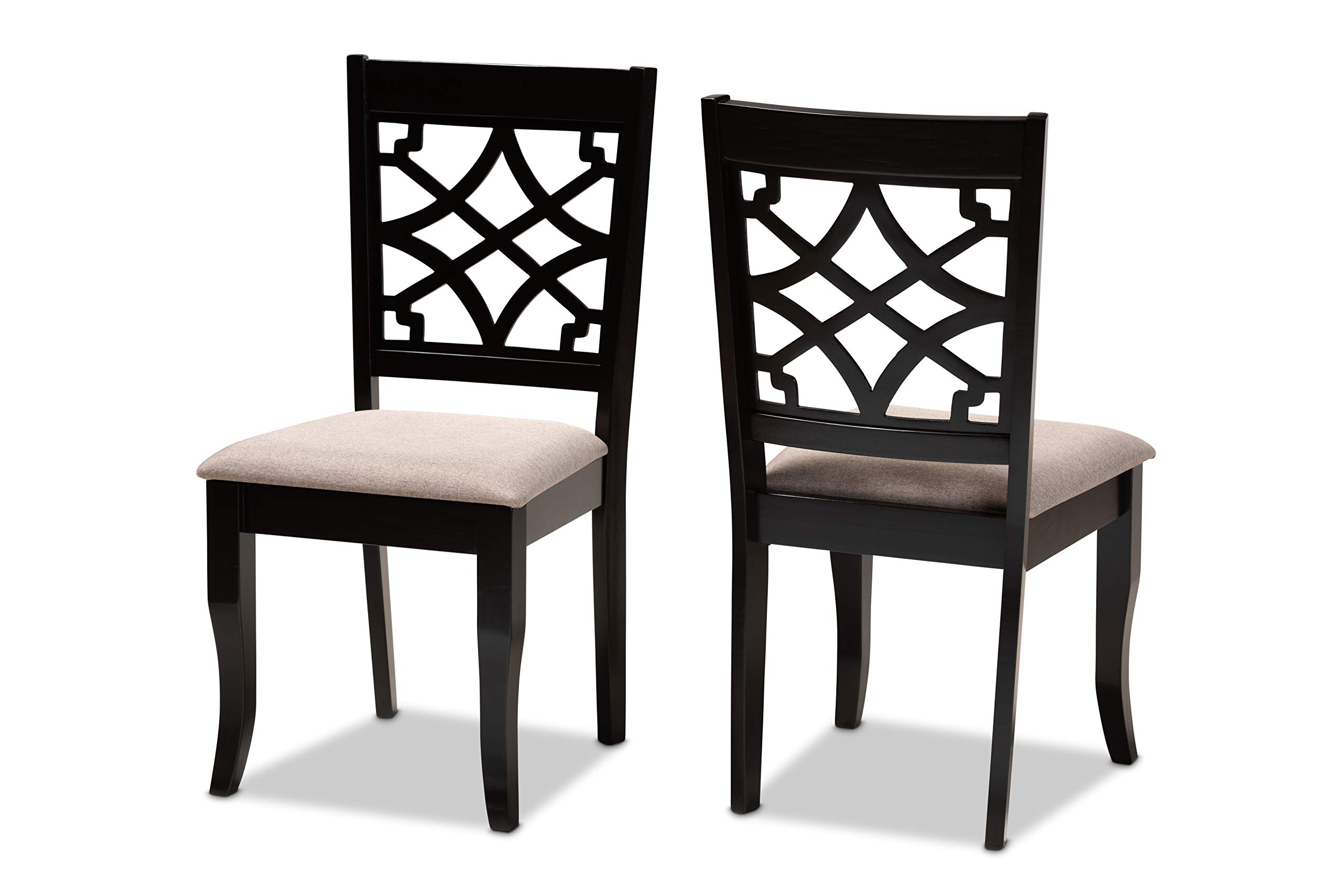 Baxton Studio Mael Dining Chair Set - 2-Piece Upholstered Sand Fabric Chairs with Espresso Brown Wood Finish | Perfect for Kitchen, Dining Room & Breakfast Nook