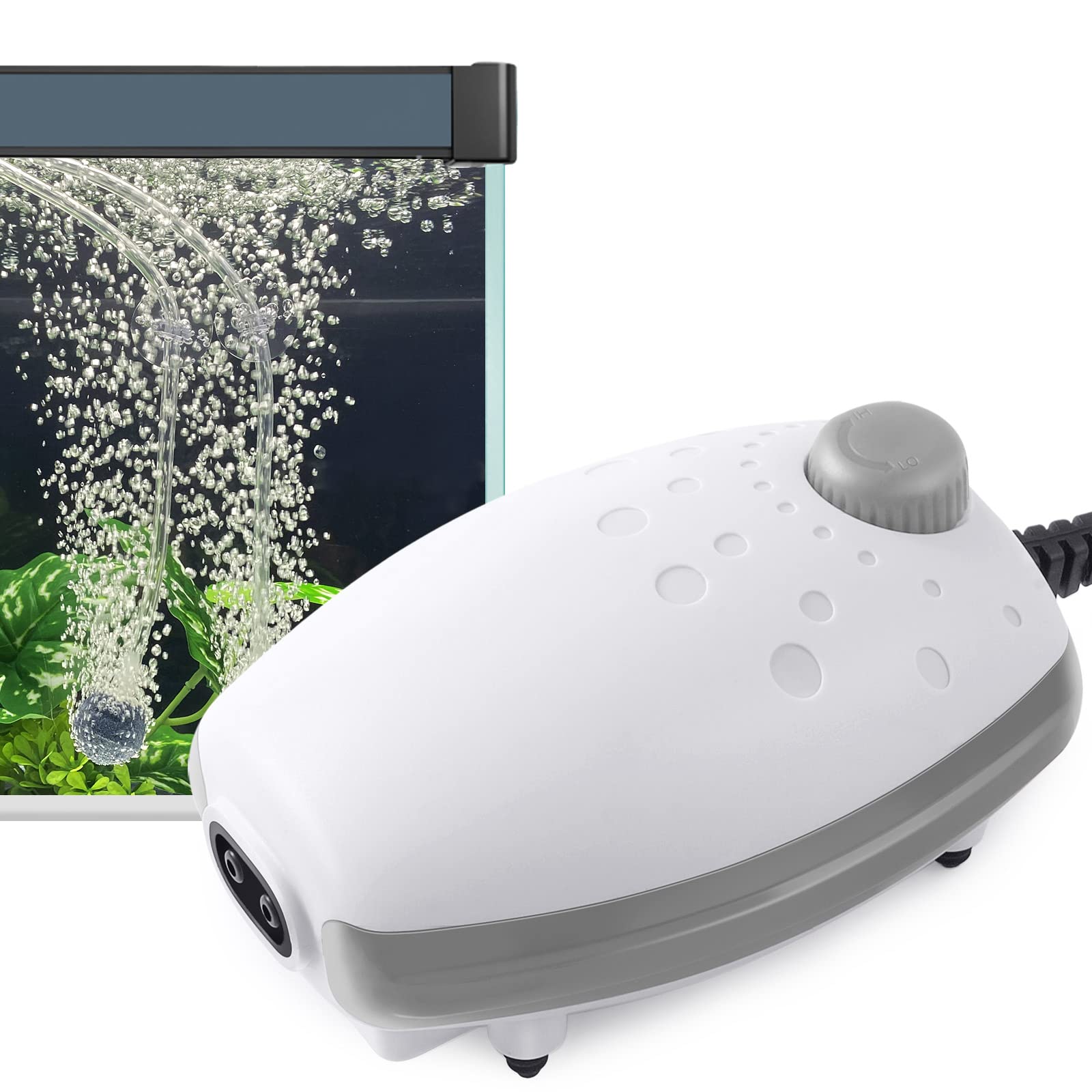 FEDOUR 80GPH Aquarium Air Pump - 3W Silent Adjustable Bubbler for Fish & Turtle Tanks up to 120 Gallon - Perfect for Home Aquariums
