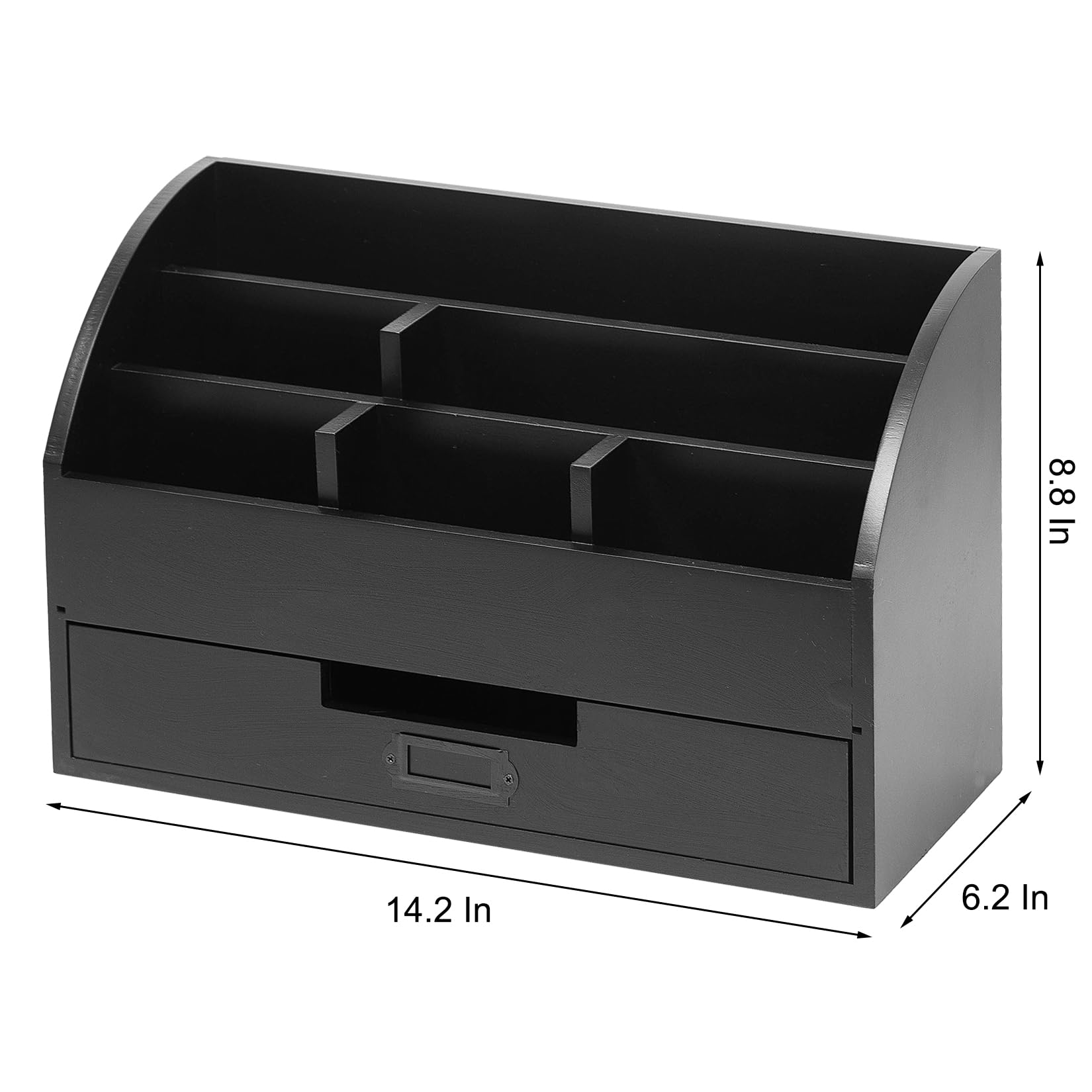 Rustic Wooden Office Desk Organizer with 5 Compartments & 2 Drawers - Desktop Mail Rack for Pens, Notebooks, Folders, Pencils & Office Supplies (Black) - Perfect for Home Office, Study Desk & Workspace Organization