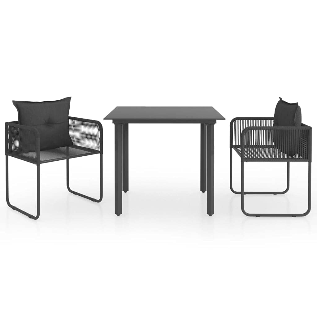 3-Piece Outdoor Dining Set - Steel Frame Patio Furniture with Glass Table Top, 2 Rattan Chairs & Cushions - Perfect for Garden, Poolside & Backyard Entertaining