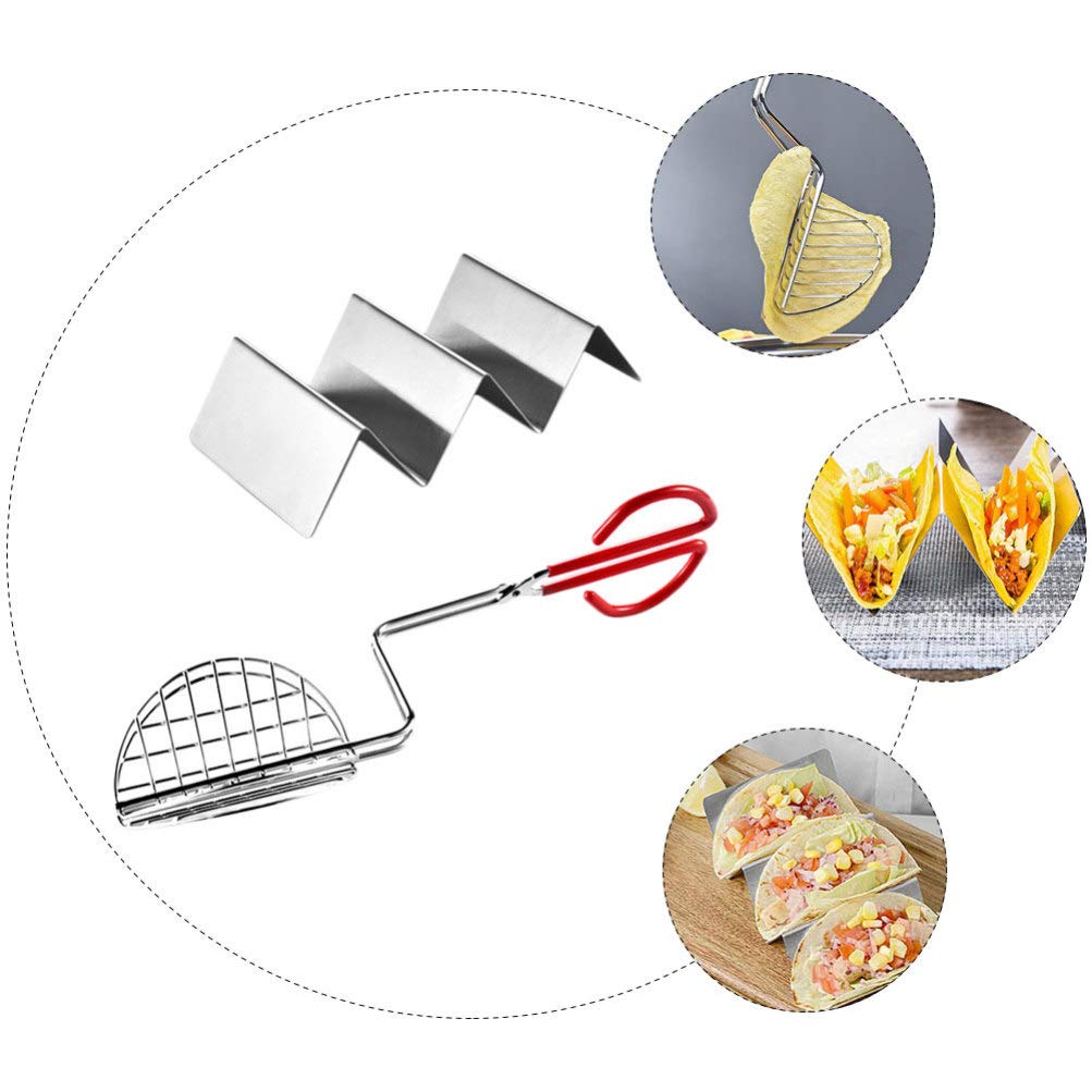 Happyyami Set of 2 Stainless Steel U-Shaped Taco Holders - Durable Taco Rack for Kitchen & Dining - Perfect for Taco Night, Parties & Mexican Food Lovers