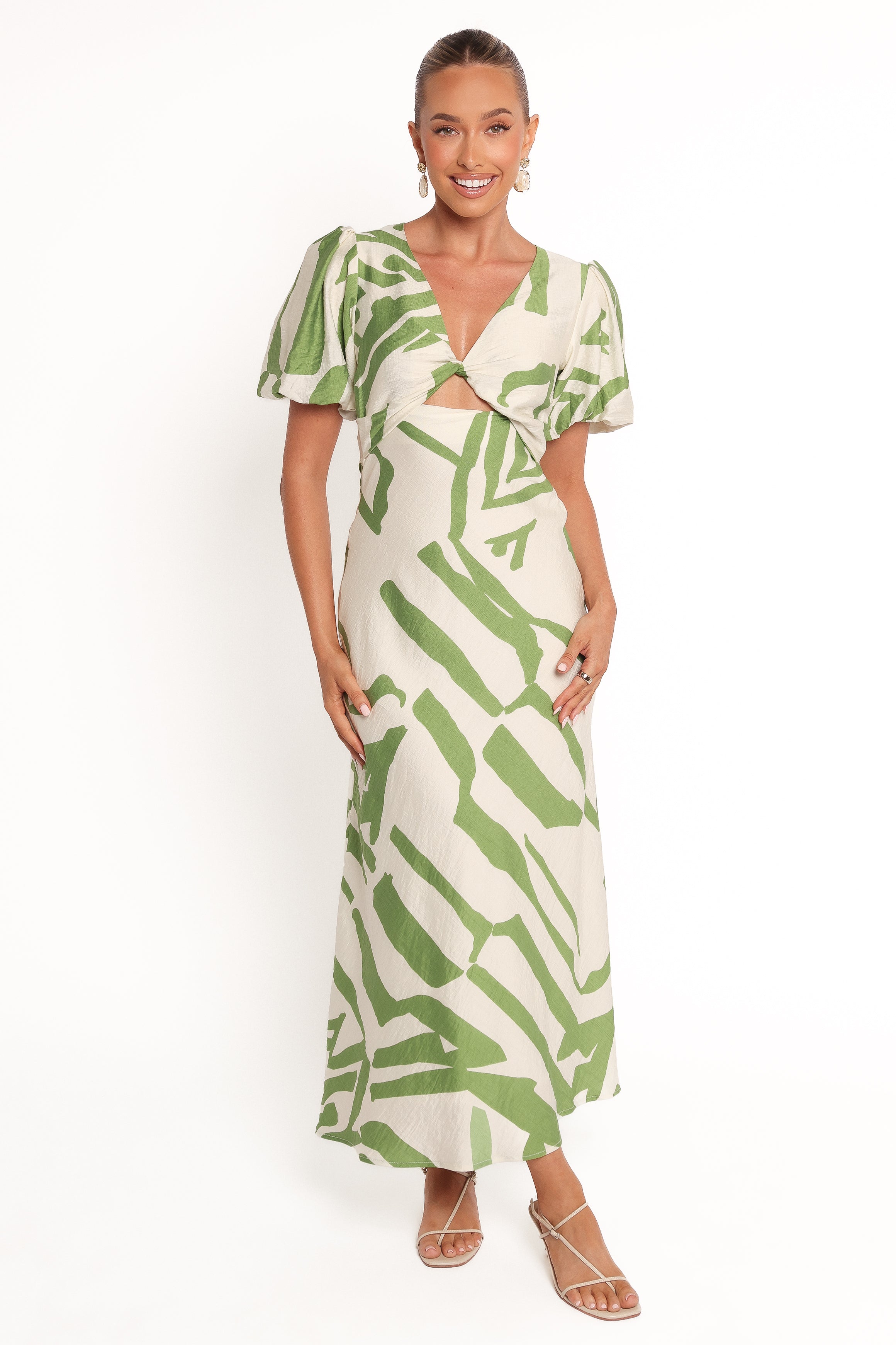 Ginevra Women's Maxi Dress - Flowy Long Summer Dress in Cream & Green | Perfect for Beach, Vacation, and Casual Outings
