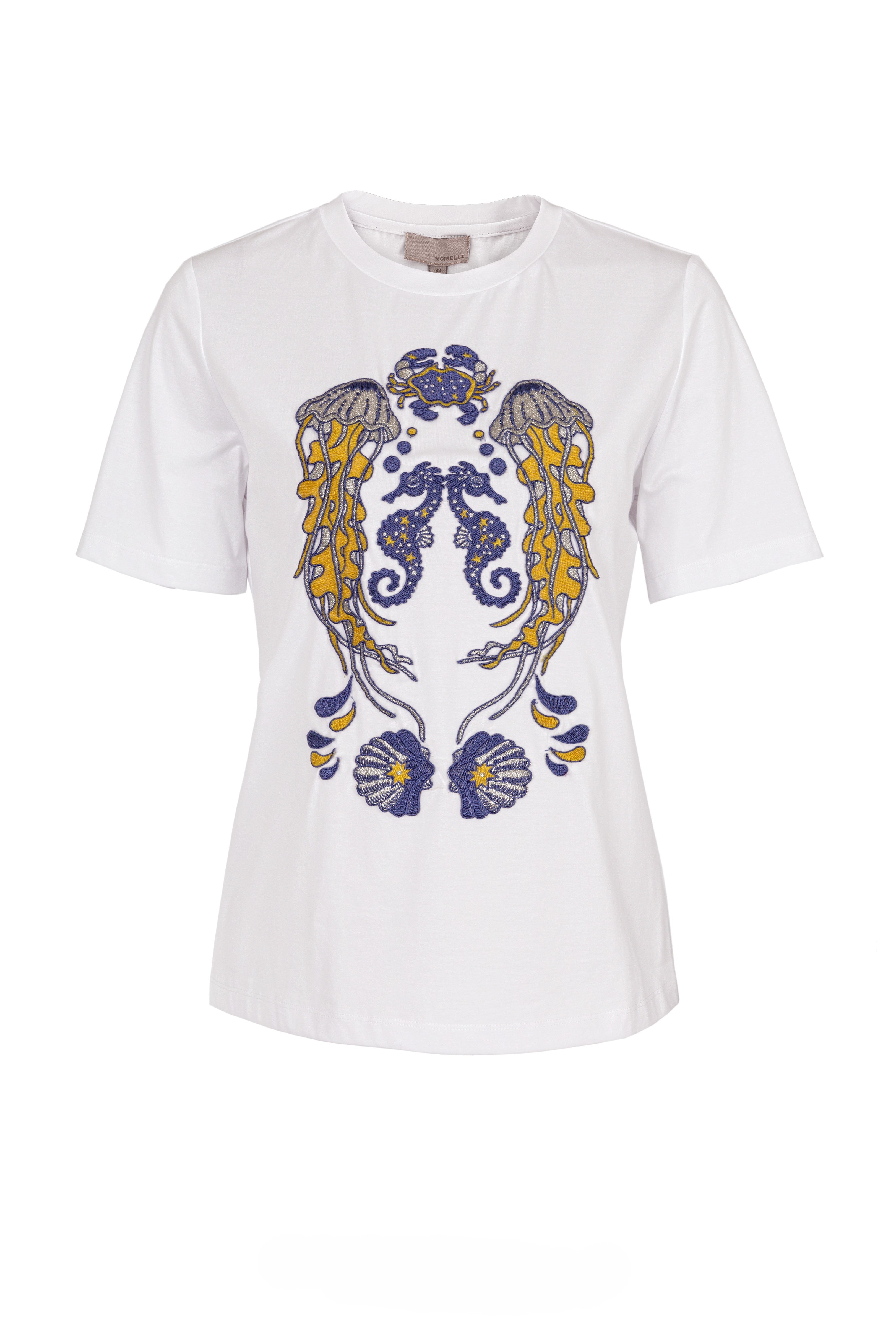 White Crew Neck Short Sleeve Embroidered T-Shirt for Men - Casual Summer Cotton Tee for Everyday Wear & Street Style Outfits