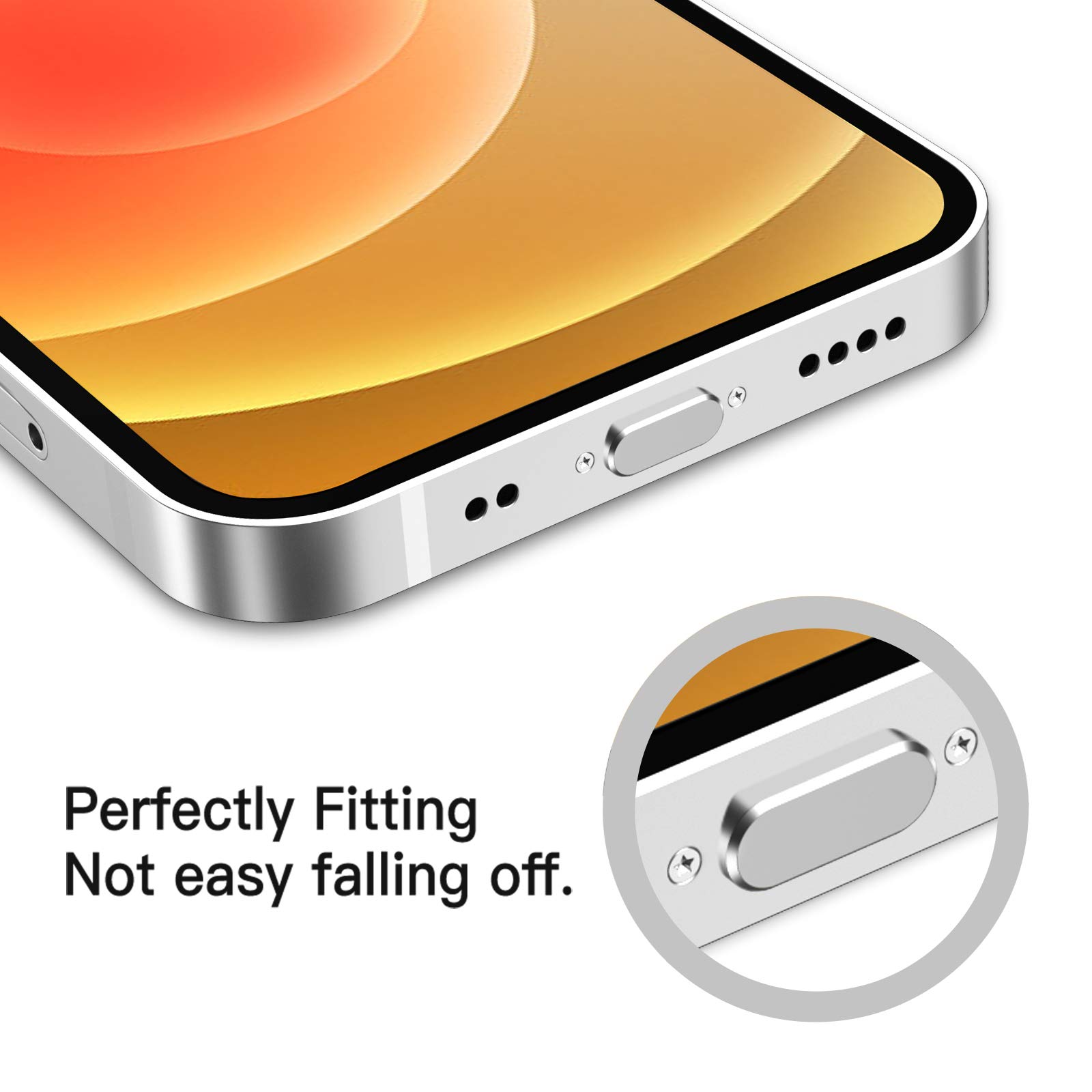 TITACUTE 2 Pack Silver Anti Dust Plugs for iPhone 13 Pro Max/14/12 Mini/11/XS/XR/X/8 Plus/SE 2020/2022 & iPad Mini/Air - 8 Pin Charging Port Covers with Mini Storage Box | Perfect for Travel, Gym & Daily Protection