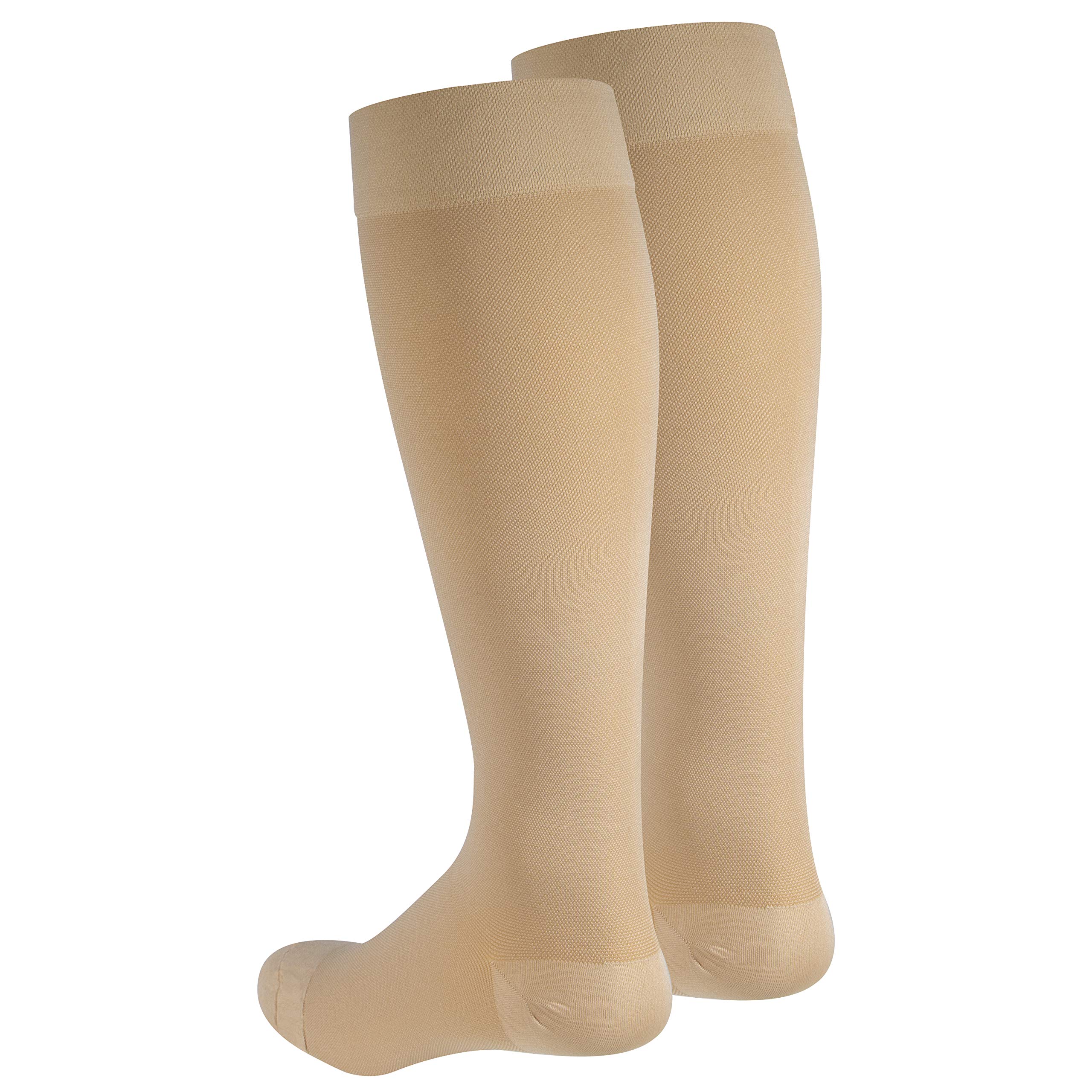 NuVein 20-30 mmHg Medical Compression Socks for Women & Men - Knee High Support Stockings with Closed Toe - Beige Medium Size - Ideal for Travel, Varicose Veins & Circulation Support