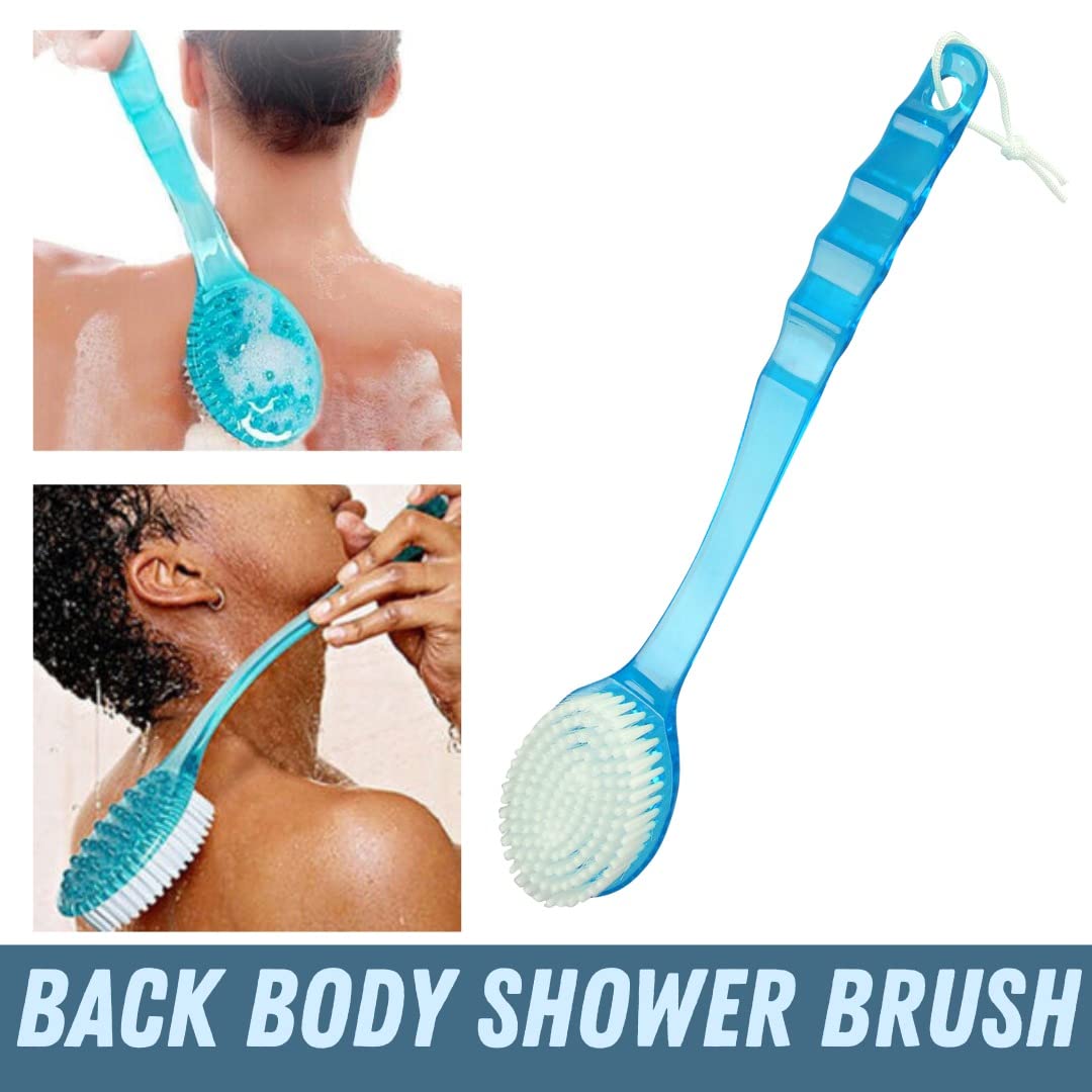 Long Handle Bath Body Brush with Soft Nylon Bristles - Exfoliating Back, Body & Feet Scrubber for Deep Cleansing & Skin Renewal (Blue) - Perfect for Shower, Spa & Home Relaxation