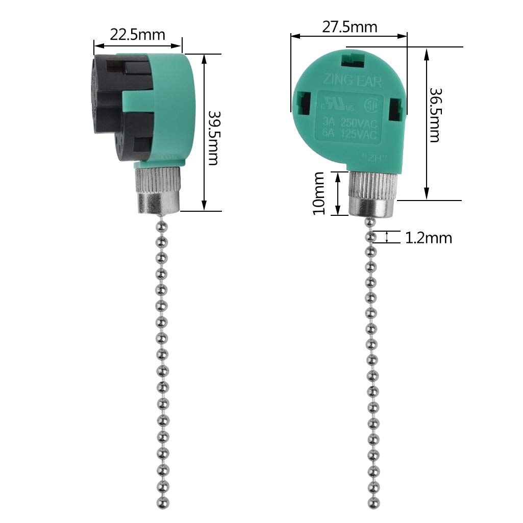 3 Pack Zing Ear ZE-268S6 Ceiling Fan Switch - 3 Speed 4 Wire Pull Chain Replacement for Ceiling Fans, Wall Lamps & Cabinet Lights (Silver) | Perfect for Home, Office and Bedroom Lighting Control