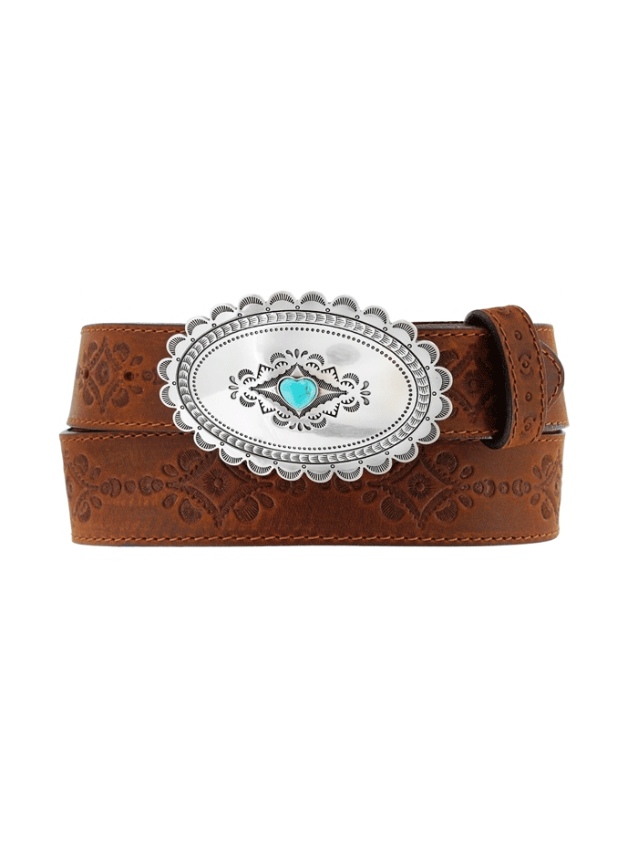 Justin C21369 Women's Navajo Heart Leather Belt - Vintage Brown Leather Belt for Women - Perfect for Boho, Western & Casual Outfits