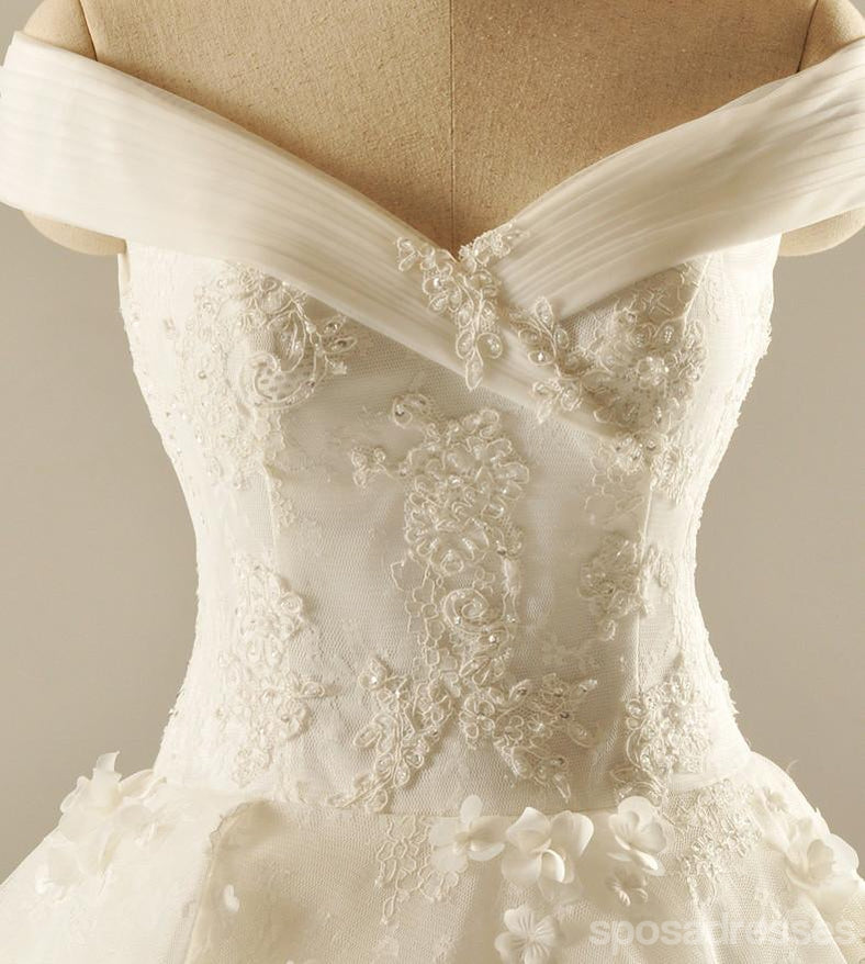 Elegant Off Shoulder V-Neck Lace Wedding Dress with Long Train | Custom Made Bridal Gown WD219 | Perfect for Beach, Church & Formal Weddings