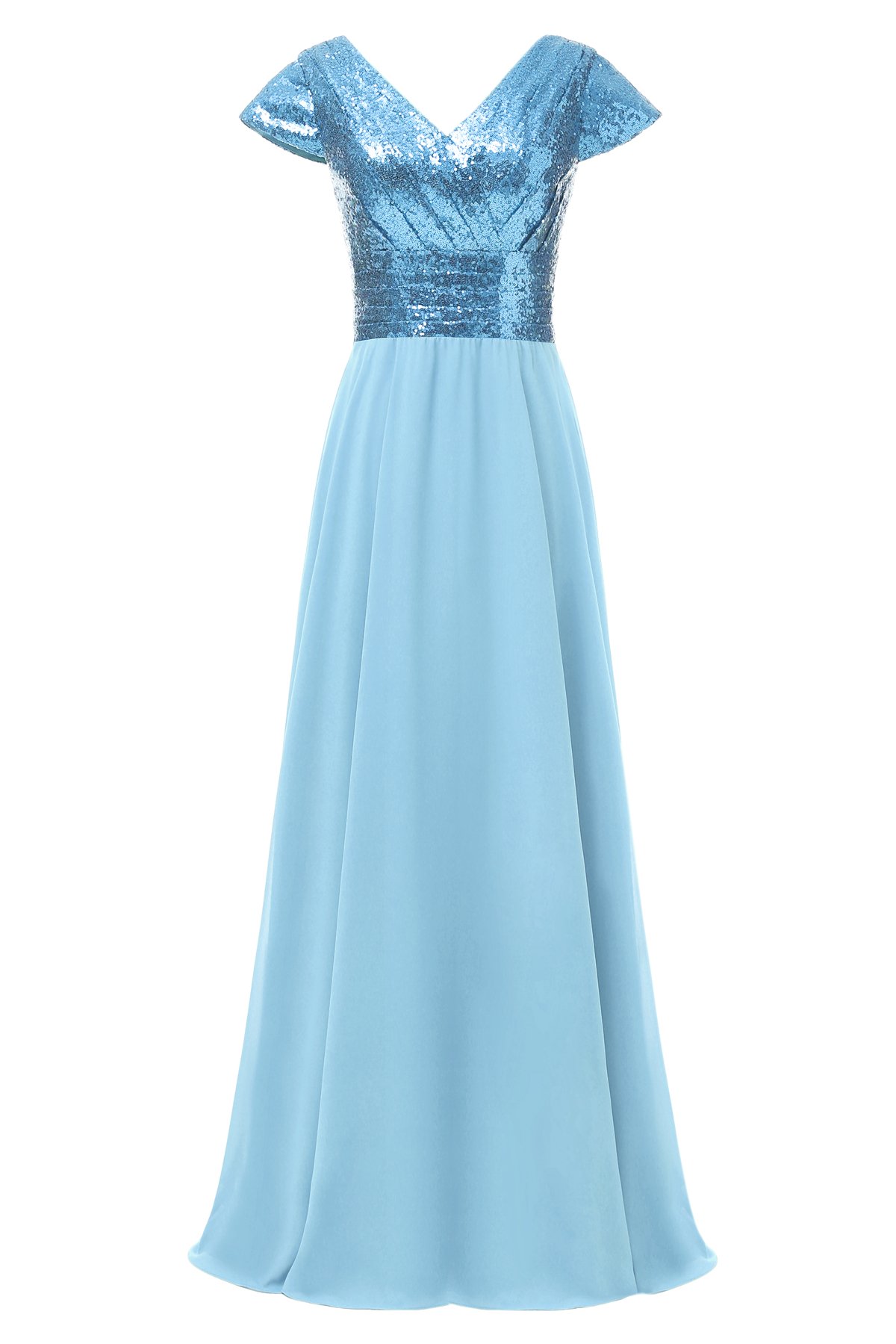 Elegant Cap Sleeve Empire Waist Formal Evening Gown - Long Women's Bridesmaid Dress in Blue, Size 8 | Perfect for Weddings, Proms & Special Occasions