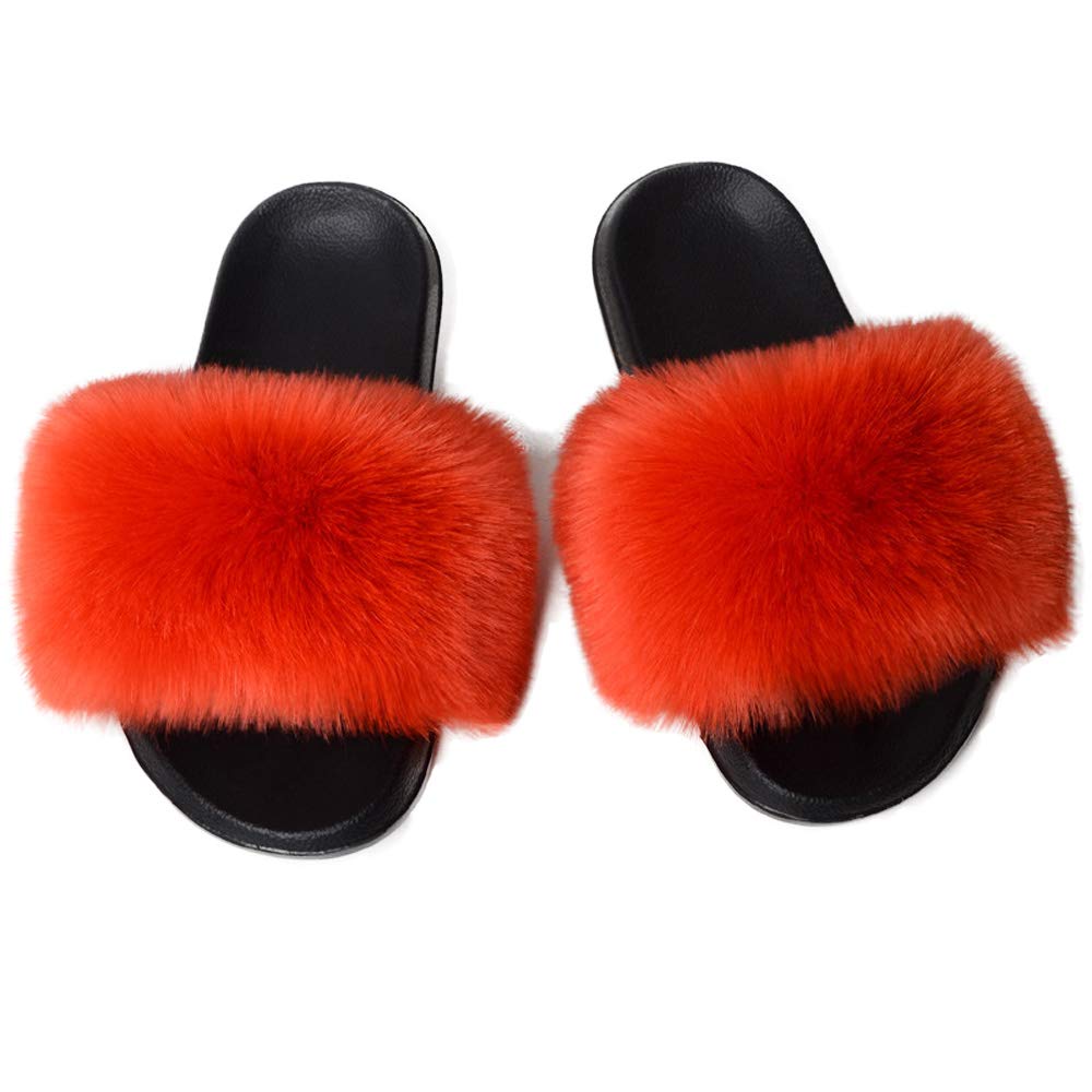 Women's Fuzzy Fur Slides - Soft Faux Fur Slippers Sandals with Open Toe for Indoor/Outdoor Wear - Cozy House Shoes for Lounge, Beach & Casual Outings