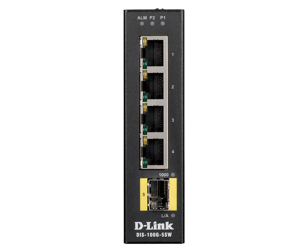 D-Link DIS-100G-5SW 5-Port Gigabit Unmanaged Industrial Ethernet Switch | Rugged Metal Housing | Wide Temperature Range | for Factory Automation, Outdoor Networks & Harsh Environments