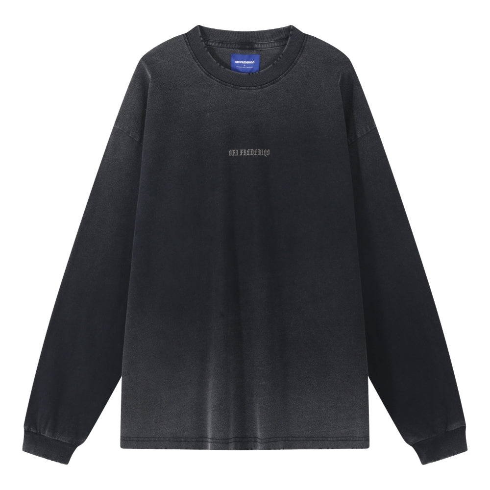 ORI FREDERIQO Overdyed Printed Long Sleeve T-Shirt - Black | Stylish Streetwear for Men, Casual Outfit & Layering Essential