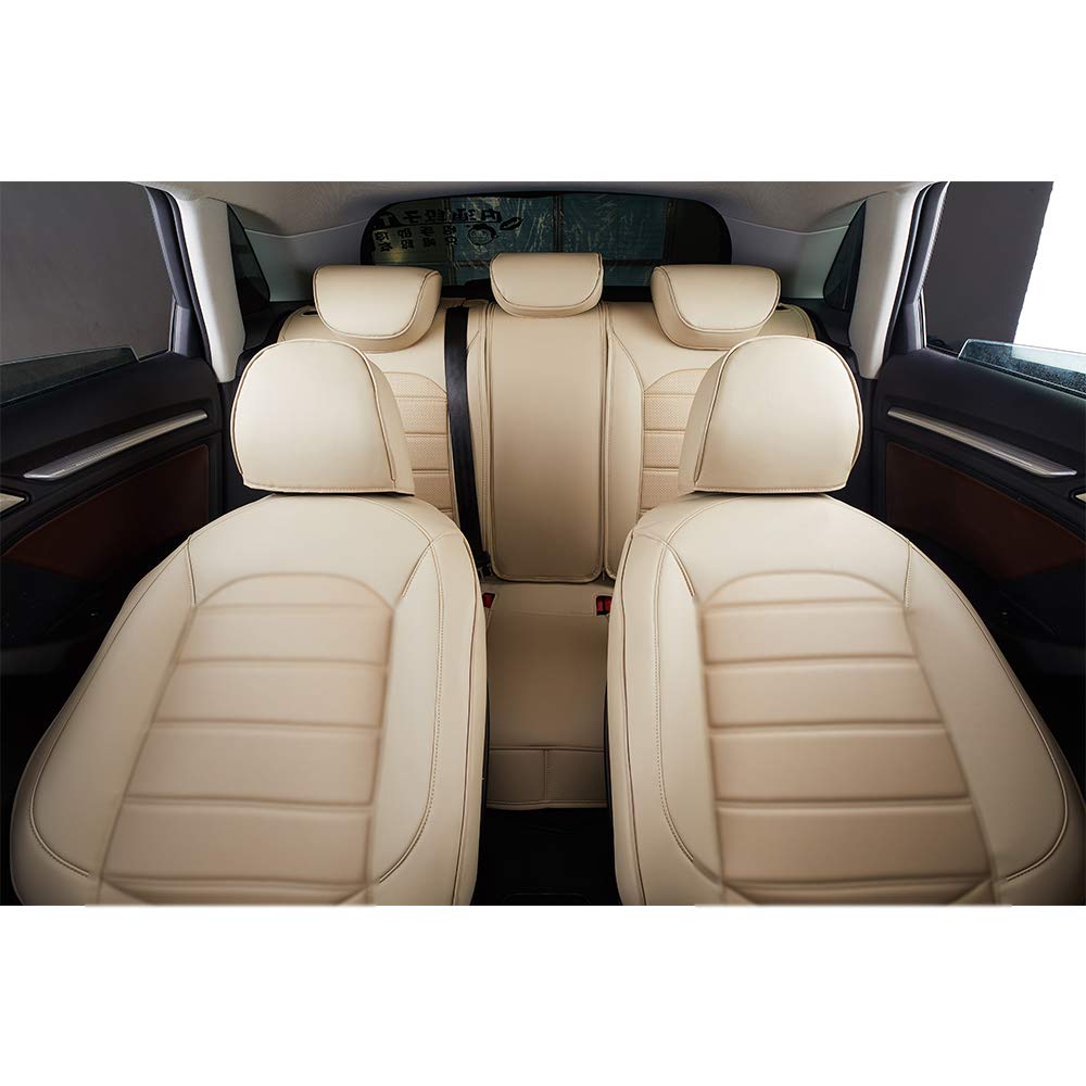 Premium Genuine Leather Seat Covers for 2010 Dodge Avenger - 5-Seat Full Set (Front & Rear) with Airbag Compatibility - Beige Color - Perfect for Car Enthusiasts & Daily Commuters
