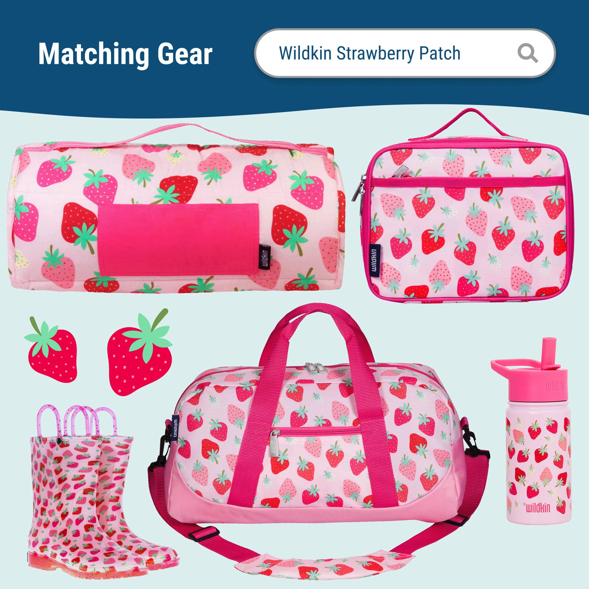 Wildkin 12-inch Kids Backpack for Boys & Girls - Padded Adjustable Shoulder Straps, Lightweight School Bag for Daycare, Preschool & Travel - Durable Strawberry Patch Design - Perfect for School, Outings & Daily Use