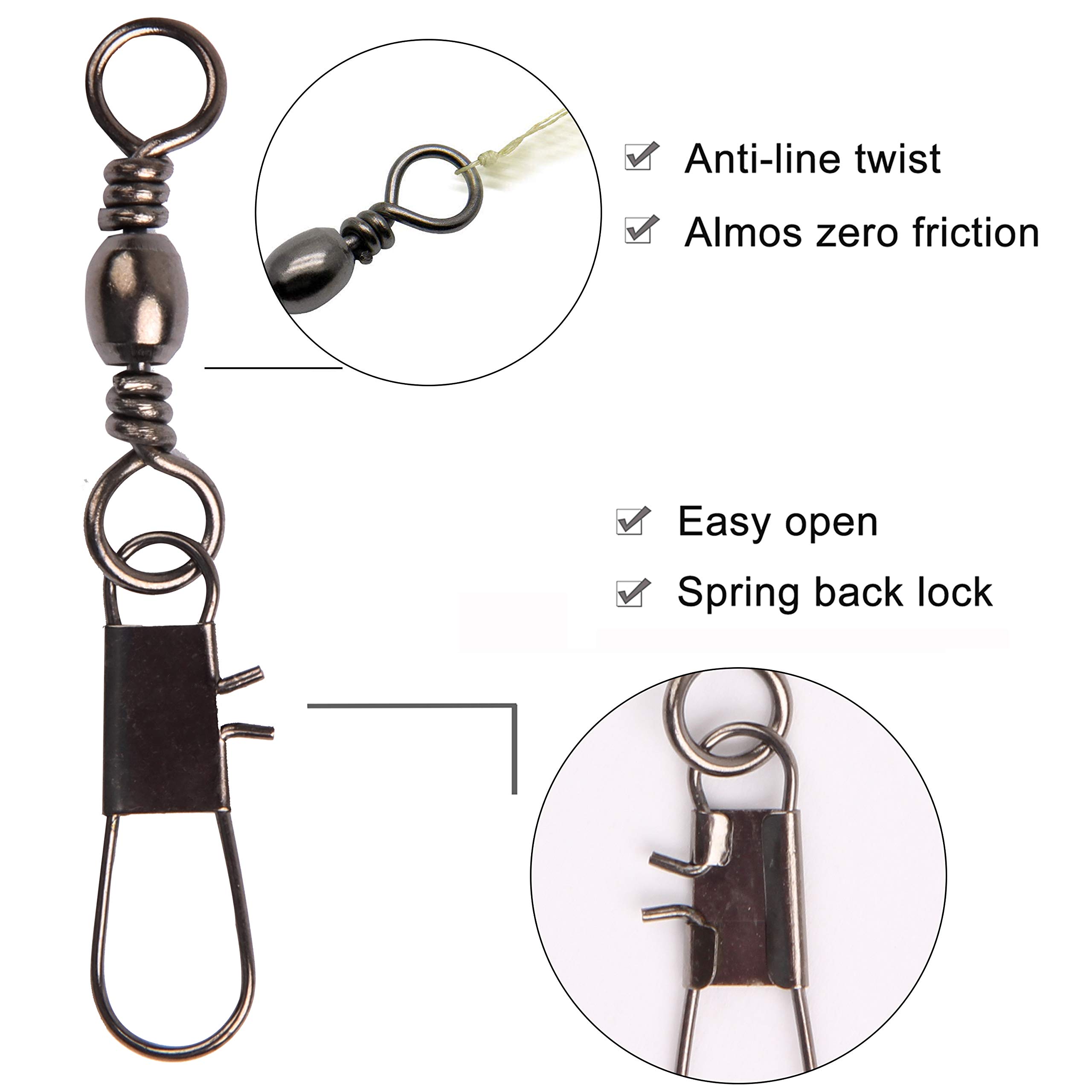 100pcs Stainless Steel Barrel Snap Swivels - Fishing Tackle Accessories for Saltwater & Freshwater | Strong Lure Connectors for Bass, Trout & Saltwater Fishing
