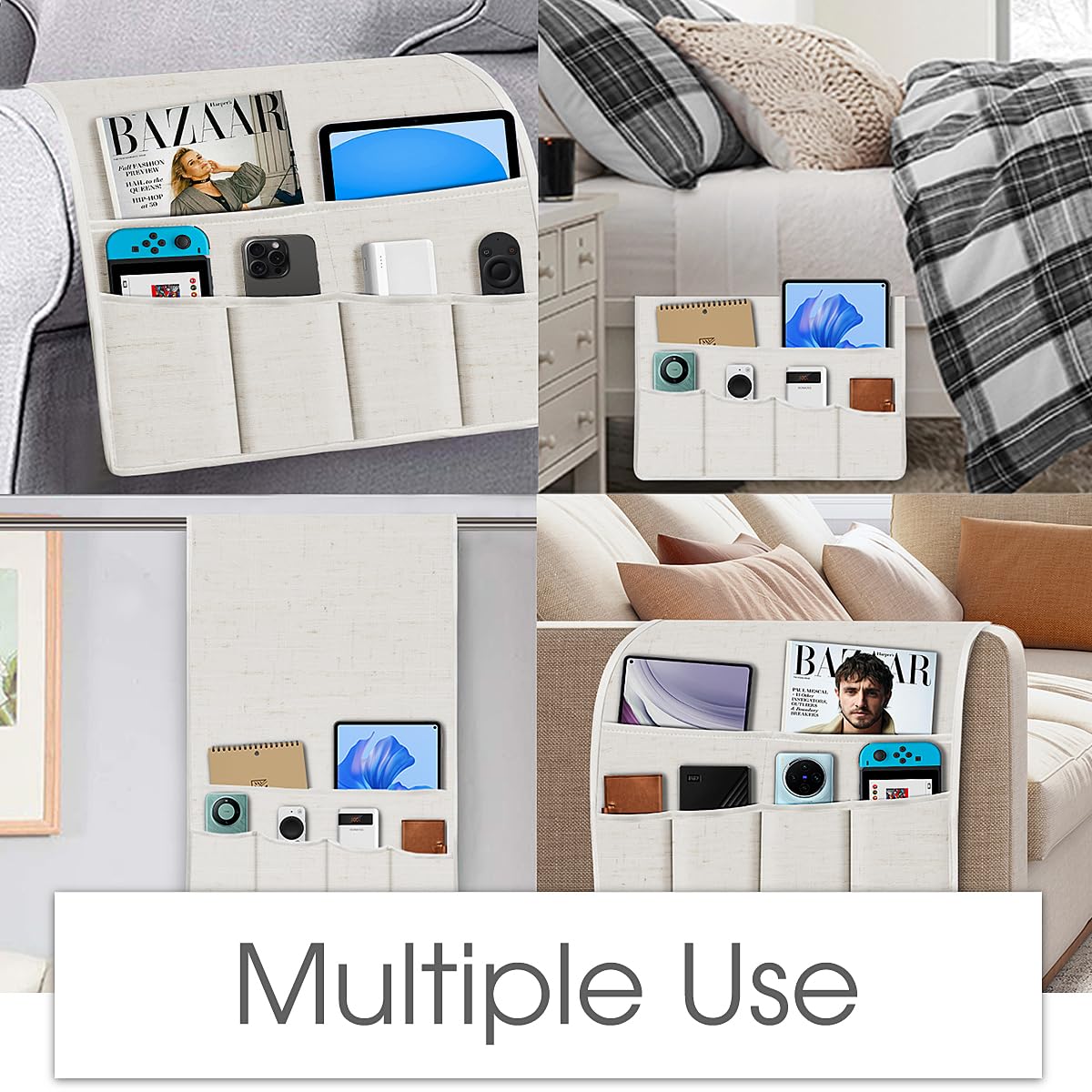 **Joywell Recliner Sofa Armrest Organizer with 6 Pockets - Remote Control Holder, Tablet & Phone Caddy for Couch, Bed - Beige | Perfect for Living Room, Bedroom & Home Organization**
